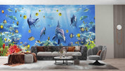3D Underwater World Fish Coral Shark Wall Mural Wallpaper SWW5082- Jess Art Decoration