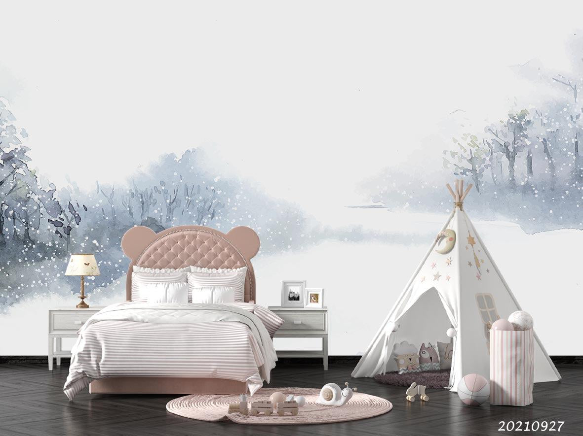 3D Watercolor Winter Forest Wall Mural Wallpaper LQH 157- Jess Art Decoration