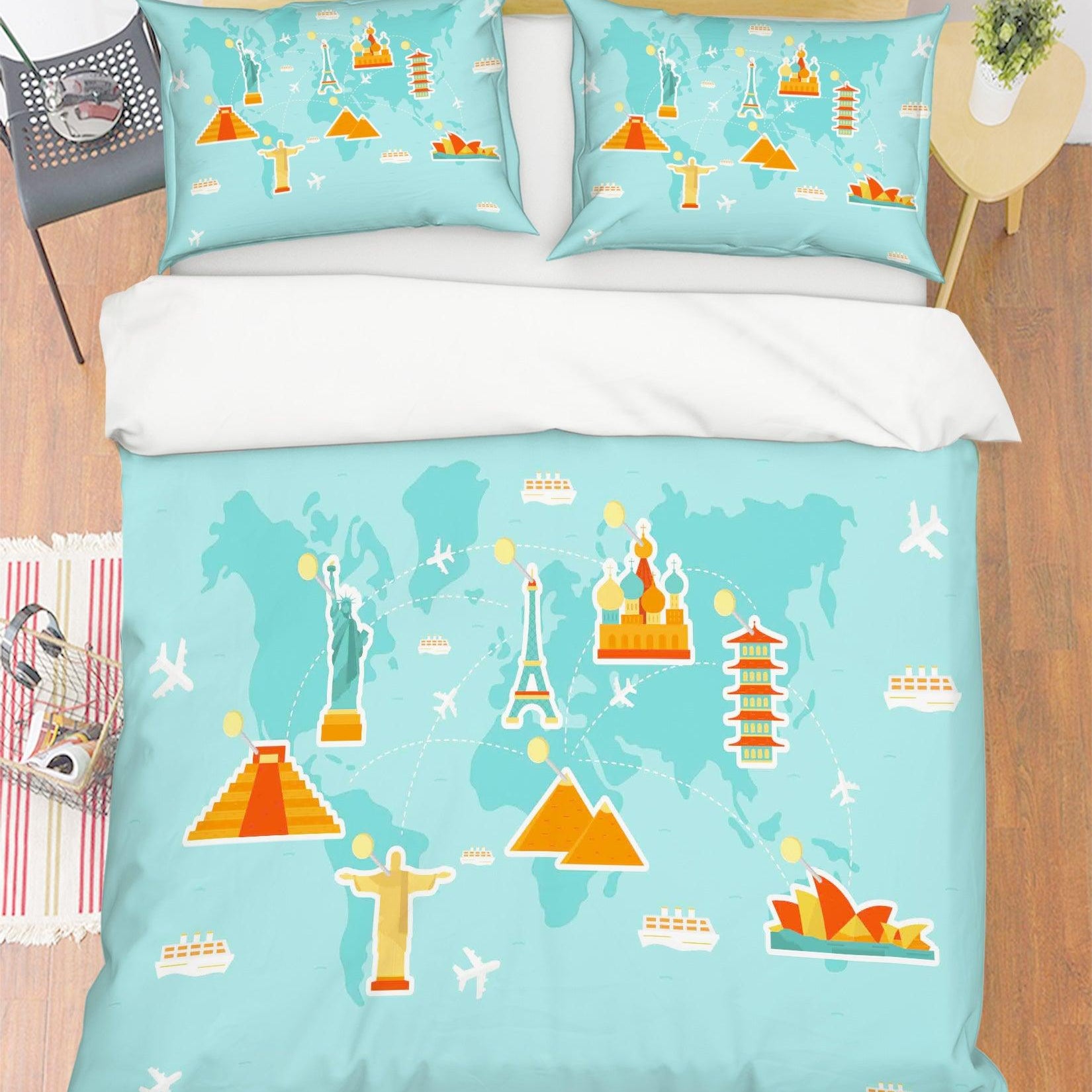 3D Blue World Map Quilt Cover Set Bedding Set Pillowcases 225- Jess Art Decoration