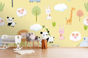 3D cartoon hippo giraffe wall mural wallpaper 8- Jess Art Decoration