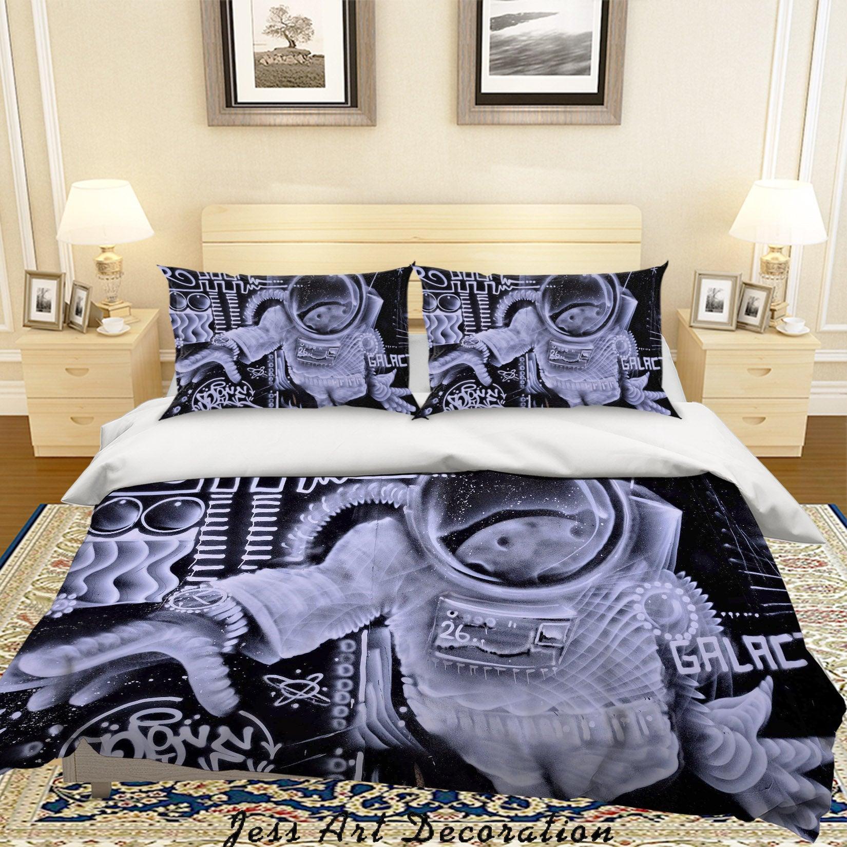 3D Graffiti Astronaut Quilt Cover Set Bedding Set Duvet Cover Pillowcases LXL- Jess Art Decoration