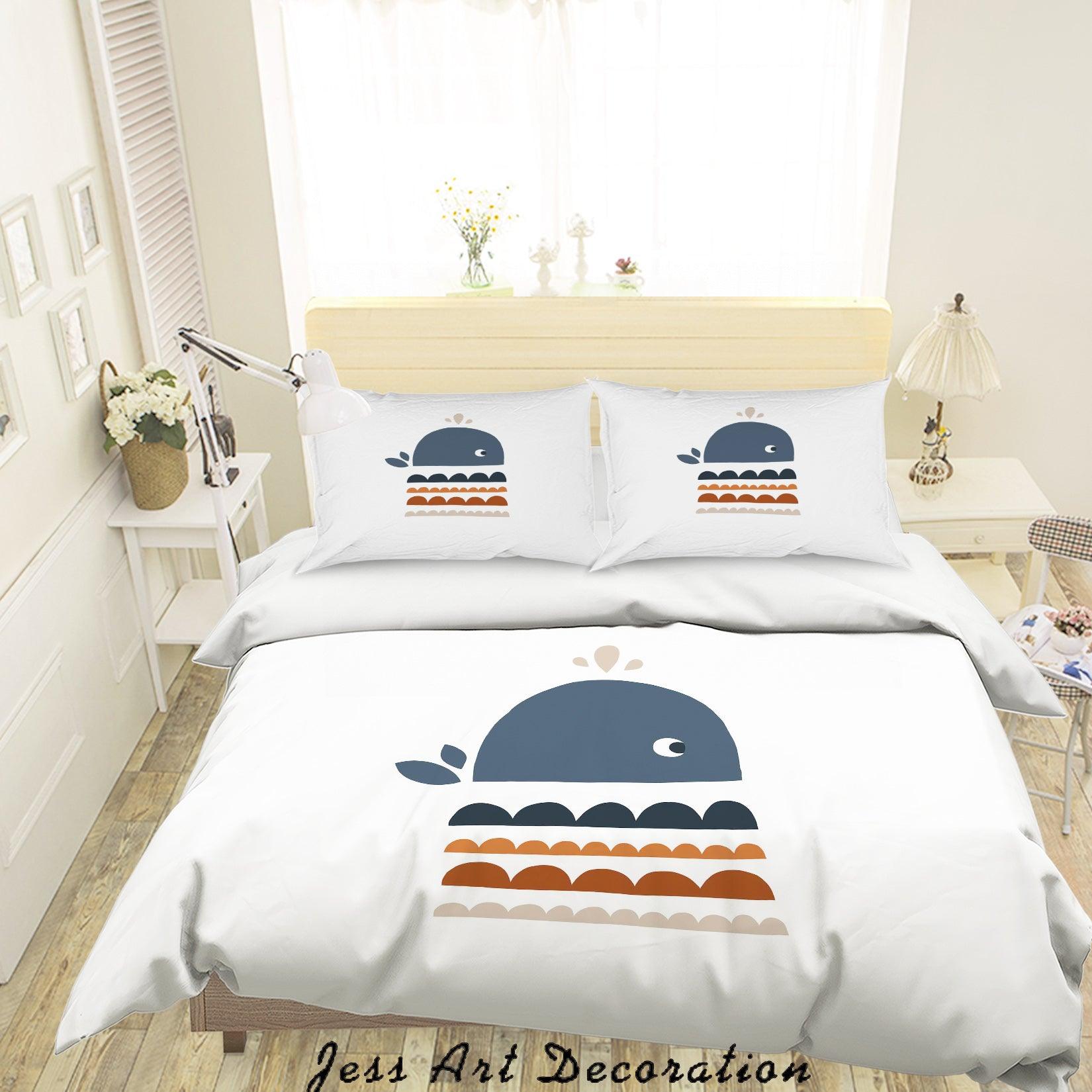 3D White Cartoon Whale Quilt Cover Set Bedding Set Duvet Cover Pillowcases SF75- Jess Art Decoration