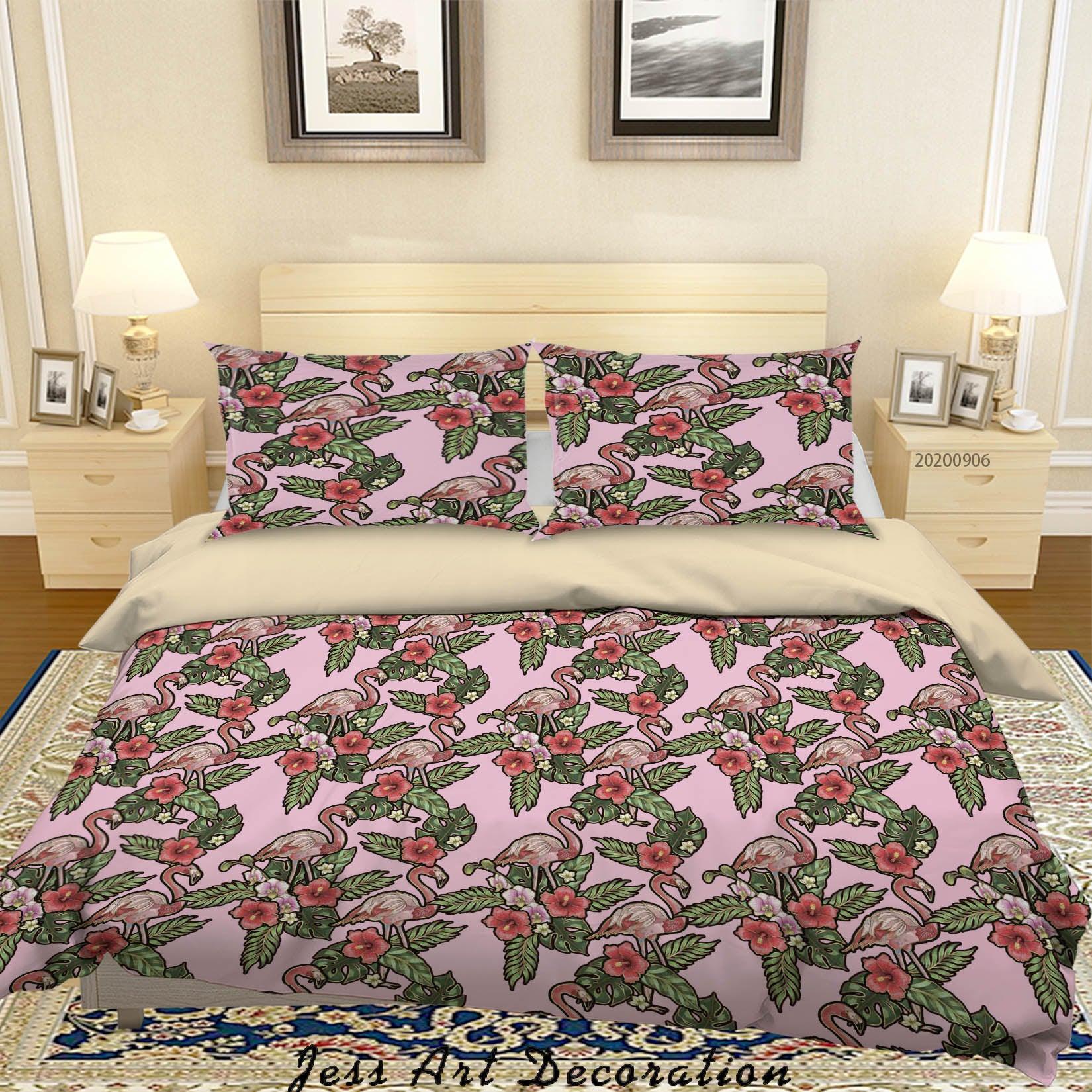 3D Vintage Leaves Flamingo Floral Pattern Quilt Cover Set Bedding Set Duvet Cover Pillowcases WJ 3654- Jess Art Decoration