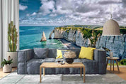 3D Scenery Sea Beach Cliff Sky Clouds Wall Mural Wallpaper SWW2319- Jess Art Decoration