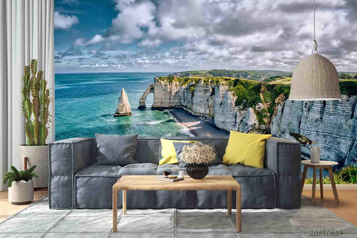 3D Scenery Sea Beach Cliff Sky Clouds Wall Mural Wallpaper SWW2319- Jess Art Decoration