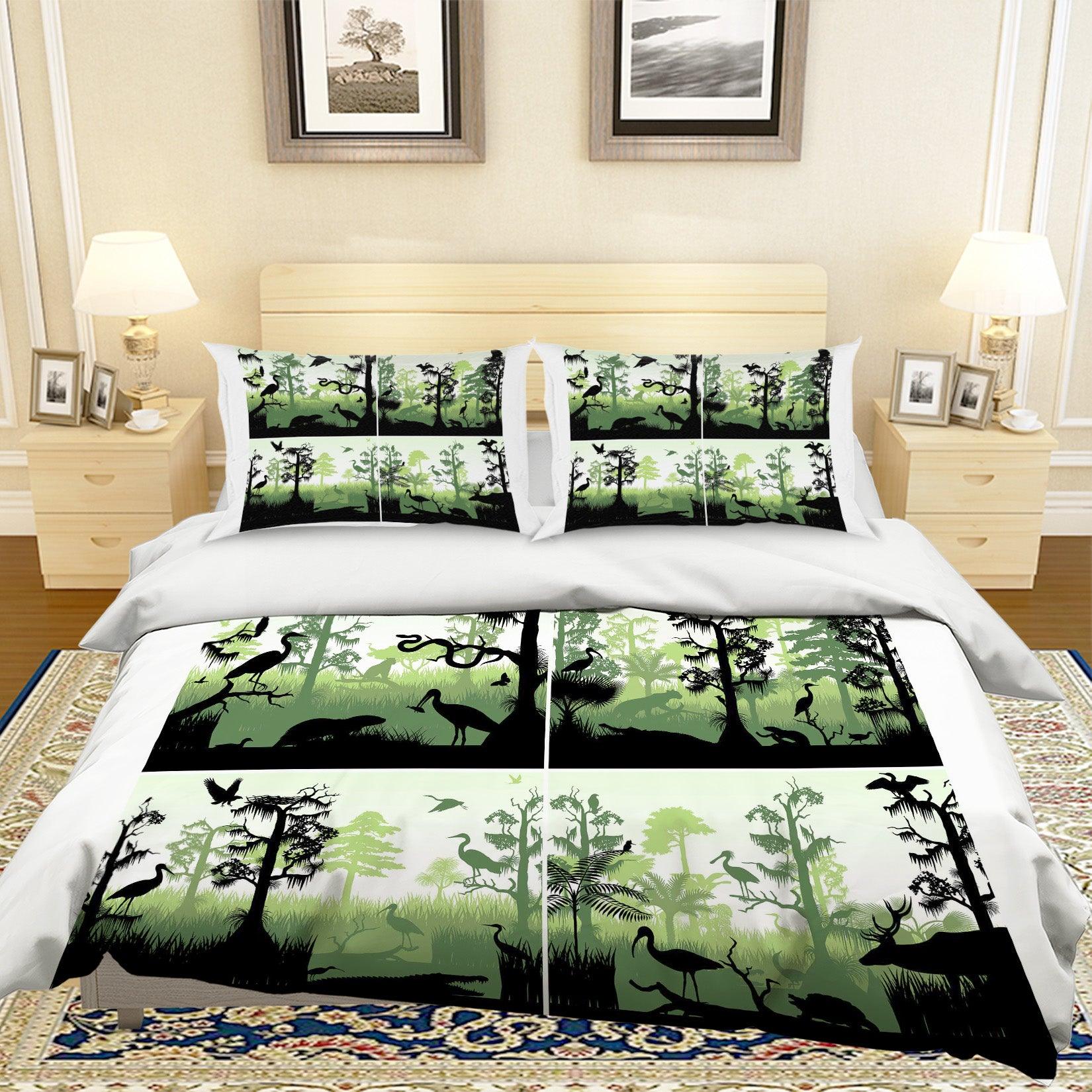 3D Green Trees Grassland Animal Quilt Cover Set Bedding Set Pillowcases 73- Jess Art Decoration