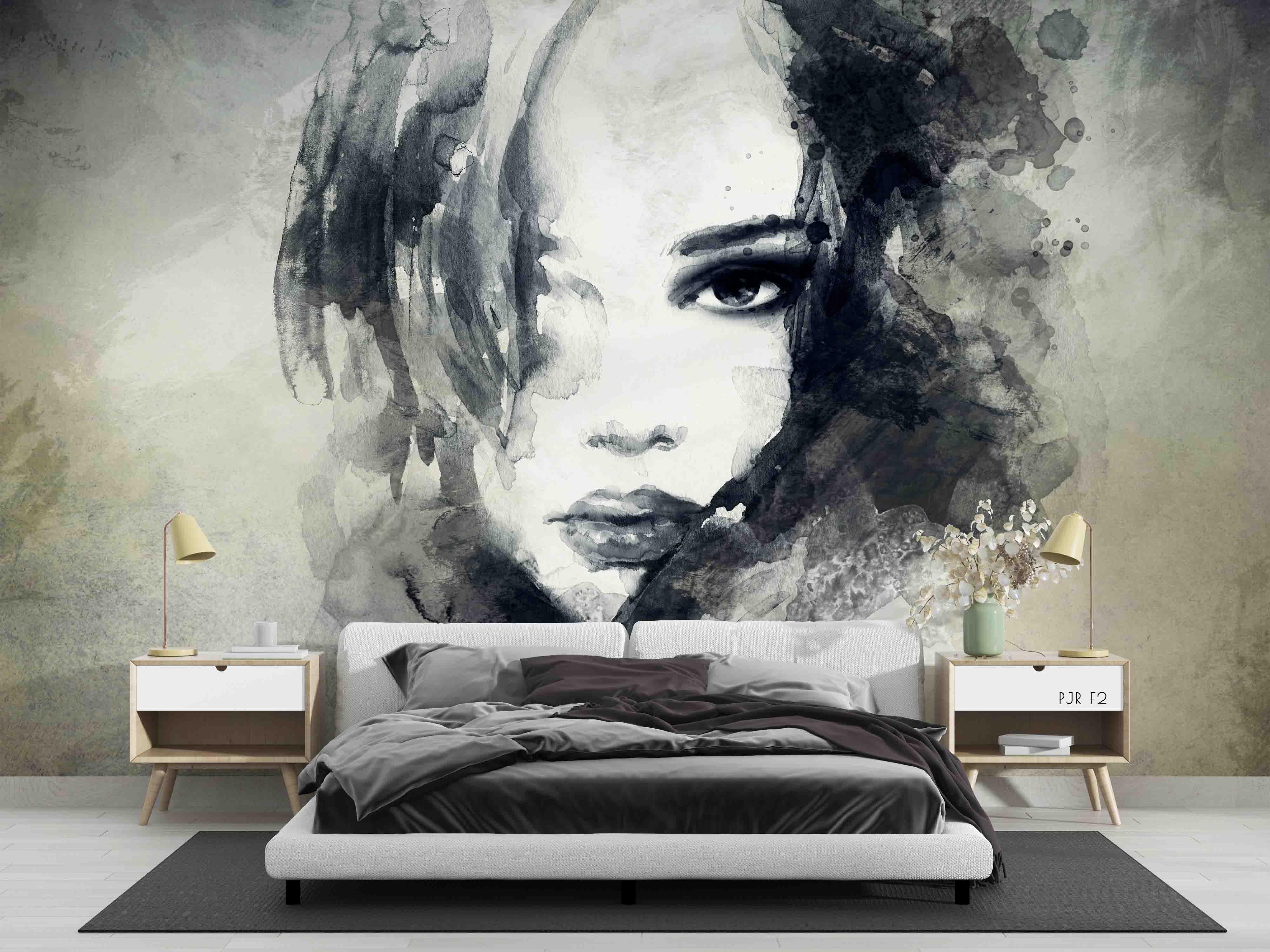 3D Watercolor Woman Portrait soft watercolor woman portrait wall mural wallpaper for bedroom