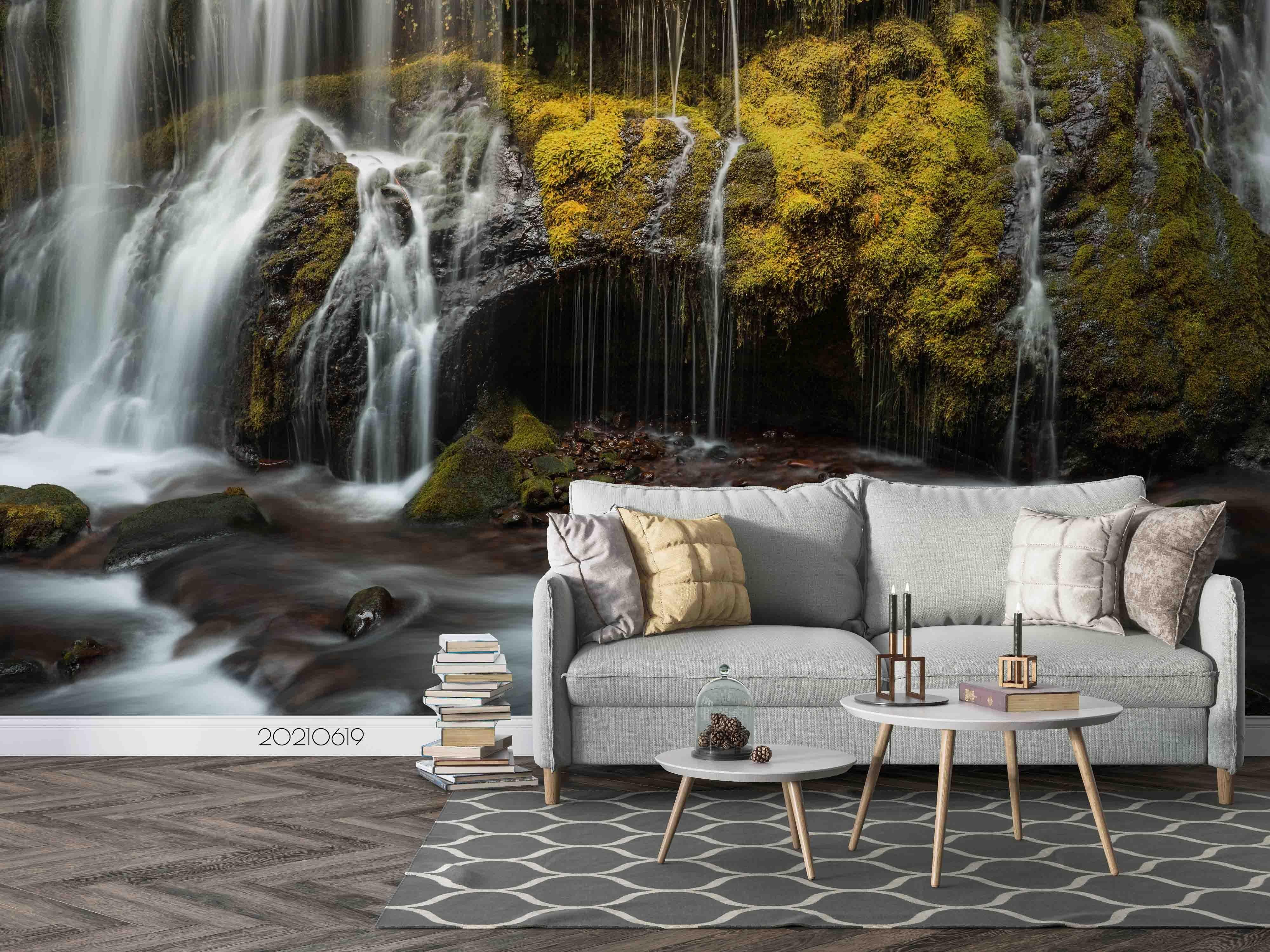 3D Green Forest Waterfall Landscape Wall Mural Wallpaper LQH 190- Jess Art Decoration