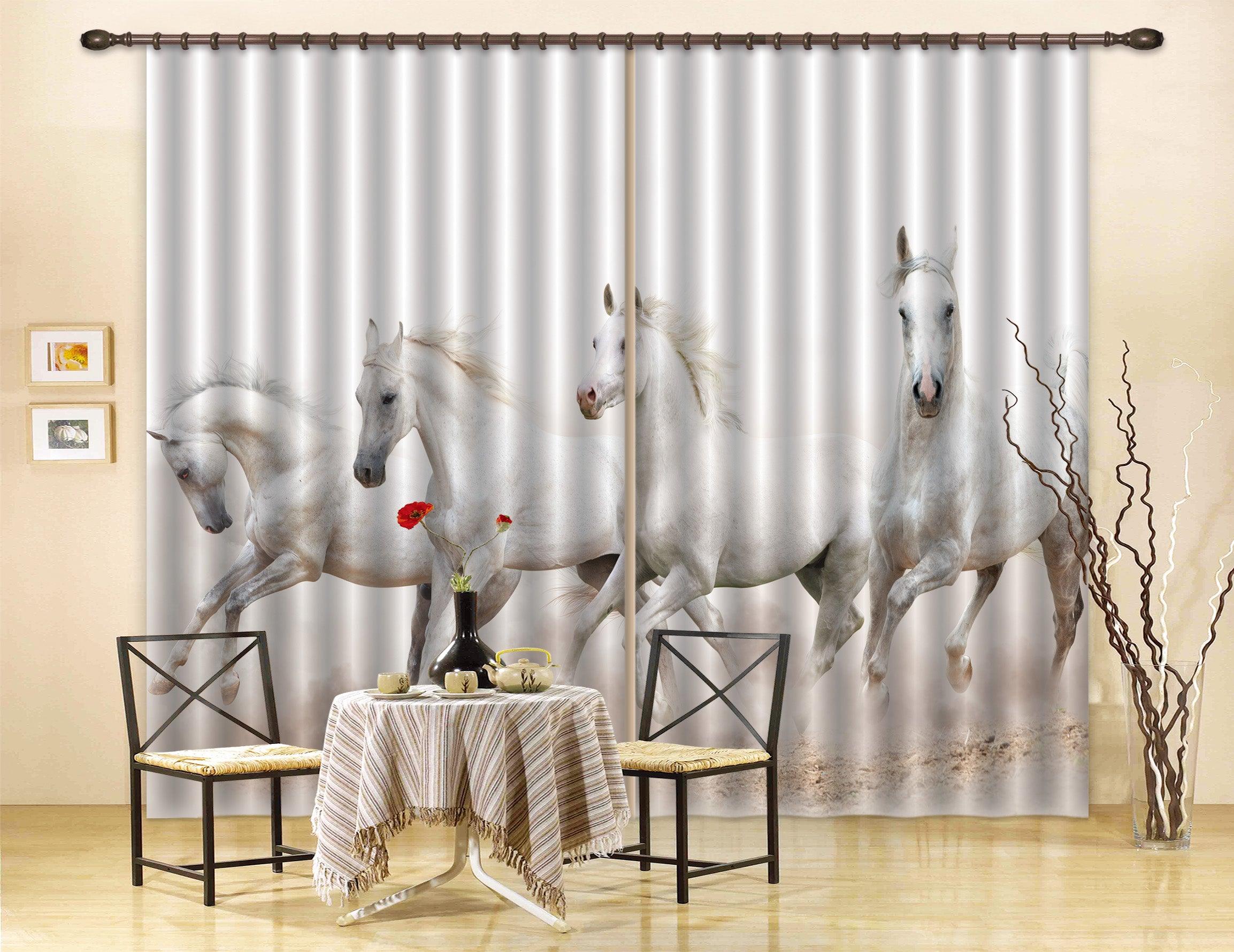 3D Pale Horses Curtains and Drapes LQH A384- Jess Art Decoration
