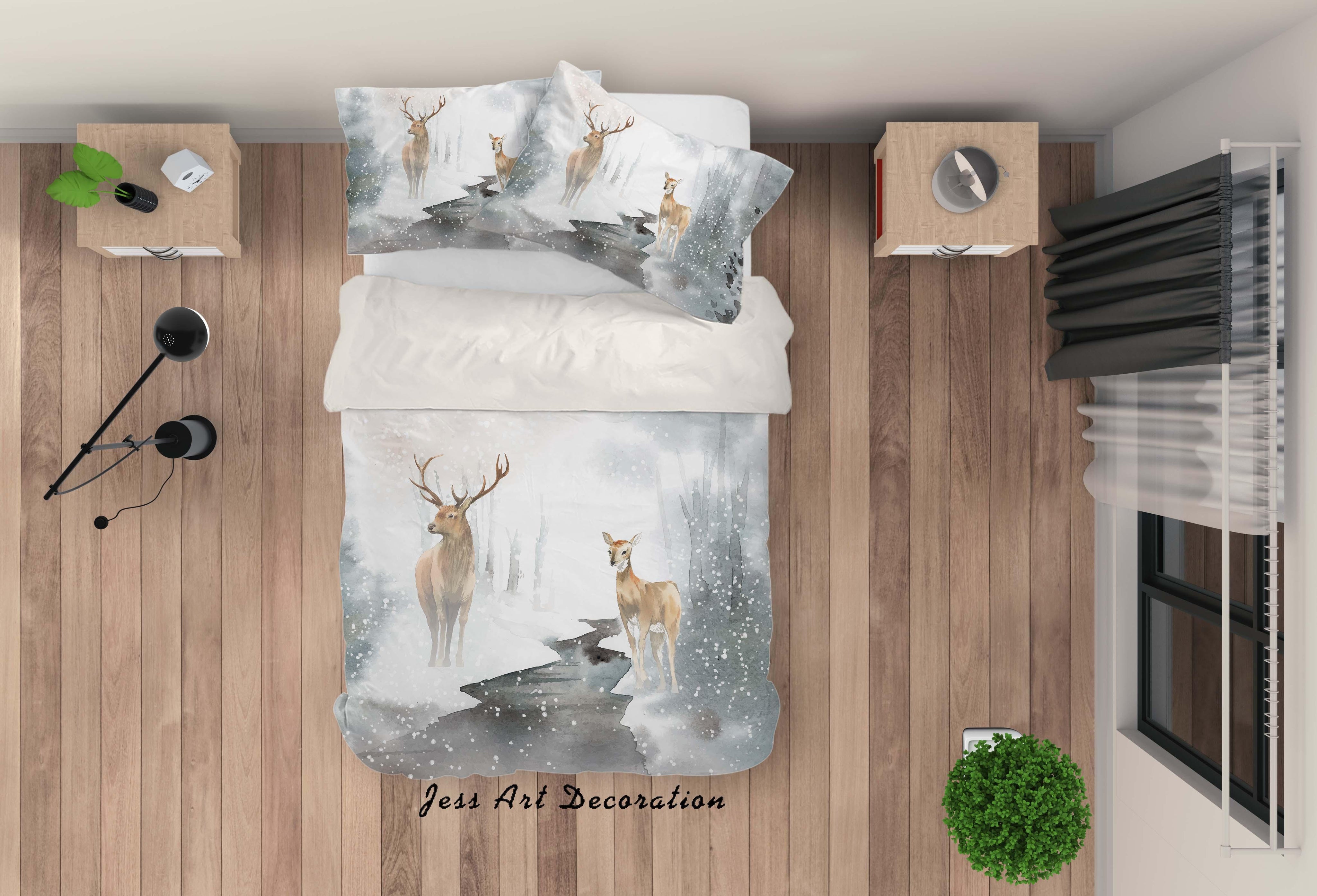 3D Watercolor Elk Deer Quilt Cover Set Bedding Set Pillowcases 78- Jess Art Decoration