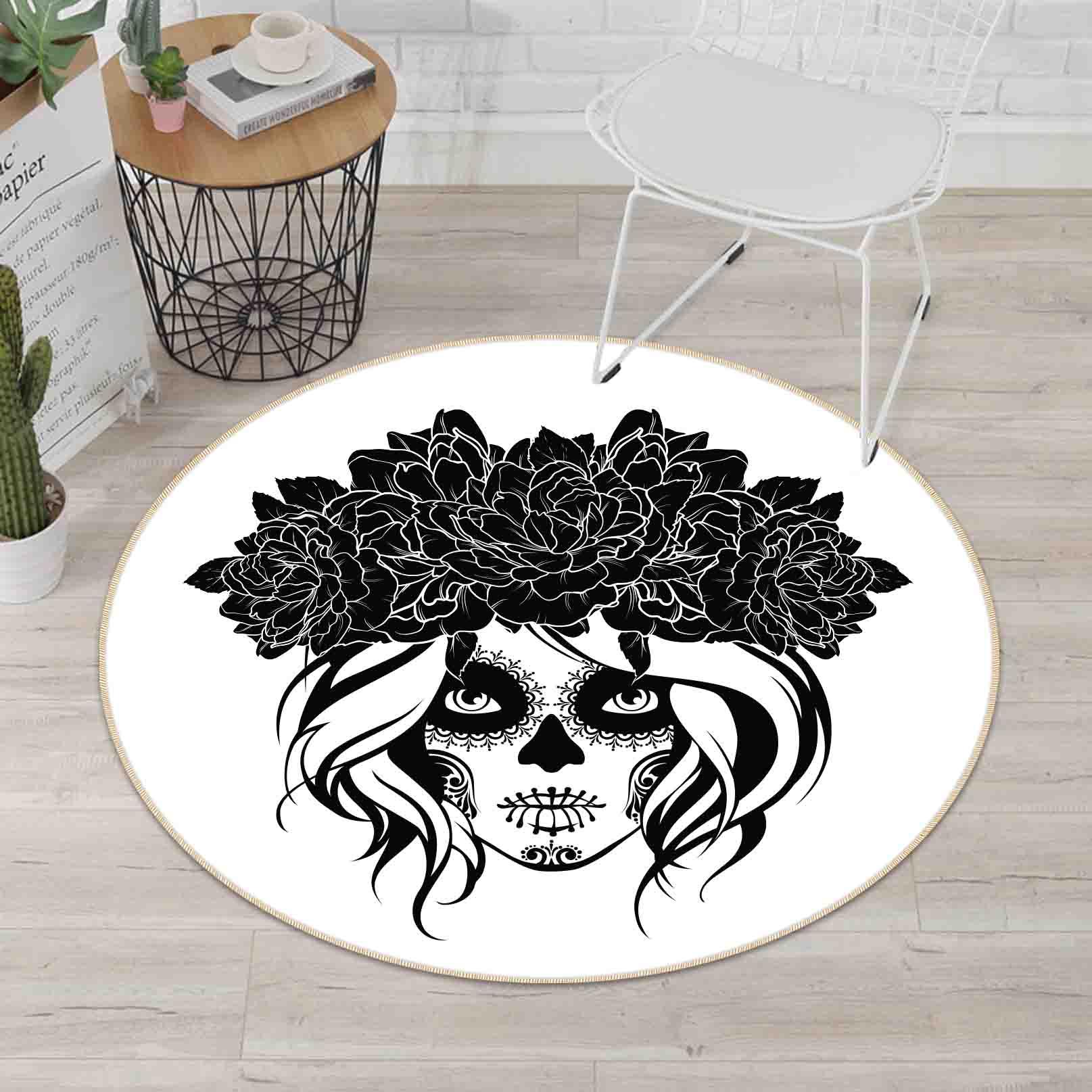 3D Skeleton Beauty Rose Non-Slip Round Rug Mat 108- Jess Art Decoration