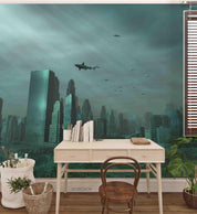 3D Abstract Sea Whale Urban Architecture Wall Mural Wallpaper LQH 74- Jess Art Decoration