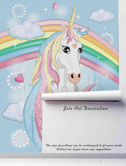 3D Unicorn Rainbow Clouds Wall Mural Wallpaper 104- Jess Art Decoration