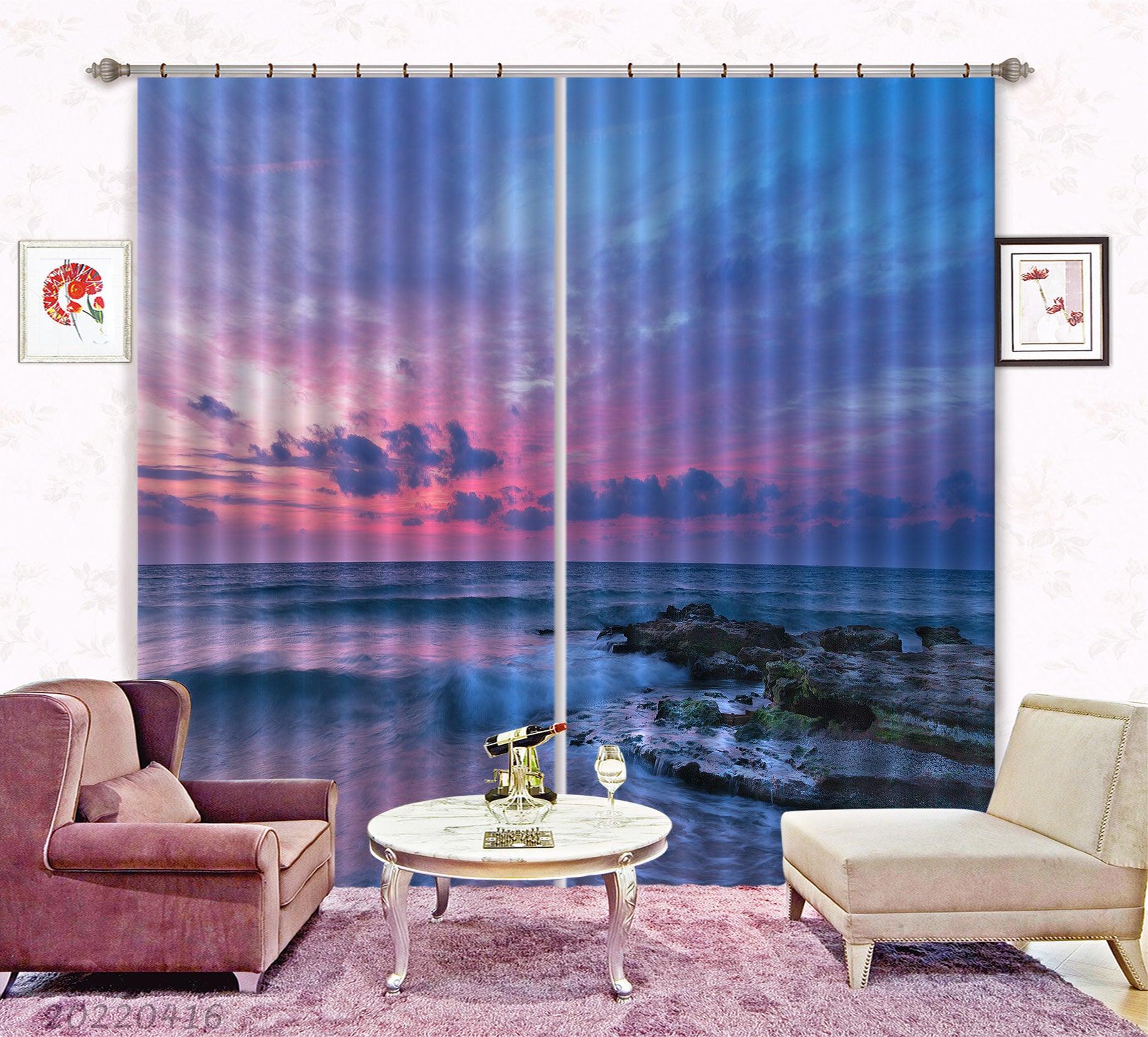 3D Landscape Ocean Reef Wave Colorful Horizon Cloudy Curtains and Drapes GD 4389- Jess Art Decoration