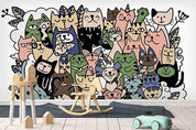 3D Cartoon Cat Kitty Wall Mural Wallpaper SF81- Jess Art Decoration