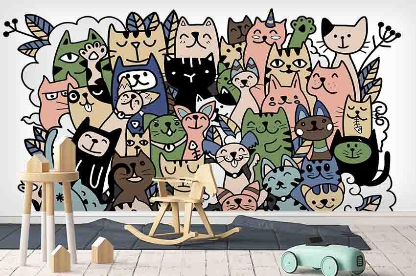 3D Cartoon Cat Kitty Wall Mural Wallpaper SF81- Jess Art Decoration