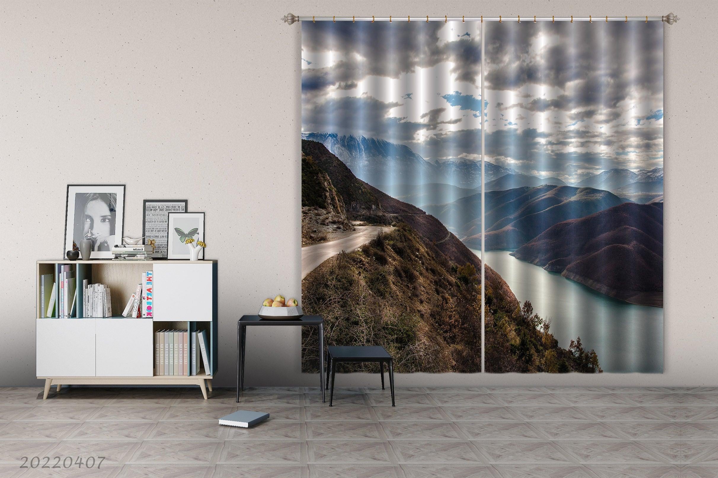 3D Landscape Mountain River Highway Cloudy Curtains and Drapes GD 3529- Jess Art Decoration