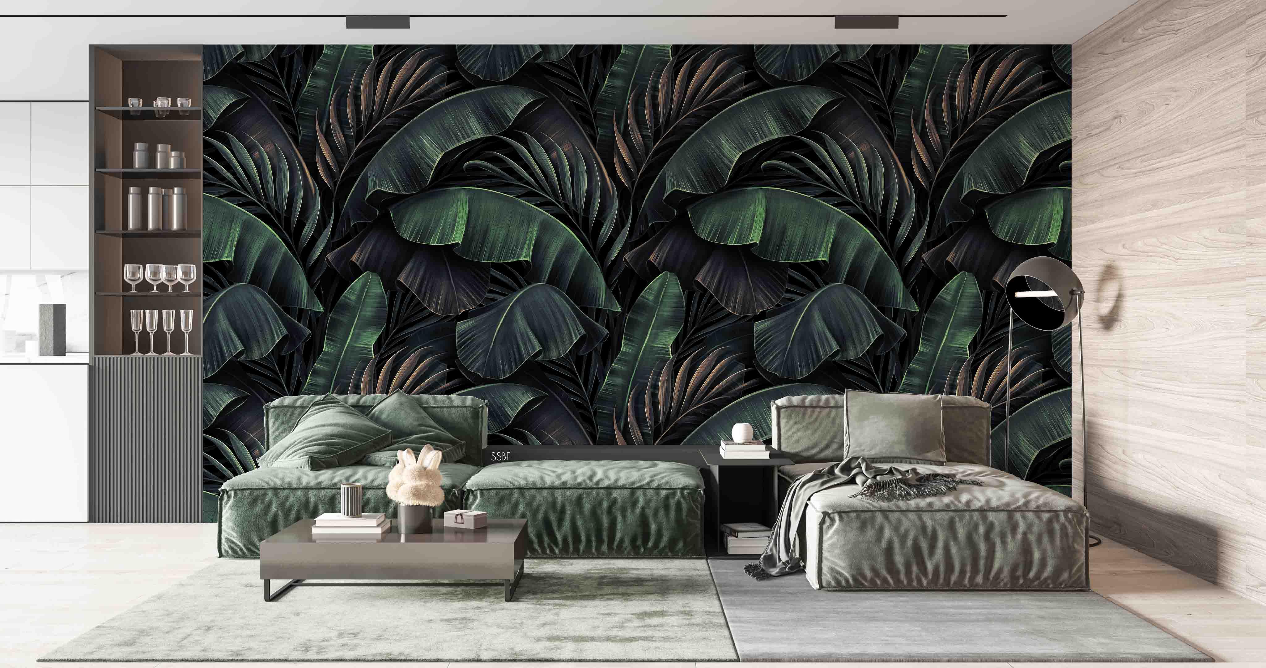 3D Vintage Green Banana Leaf Pattern Wall Mural Wallpaper GD 3504- Jess Art Decoration