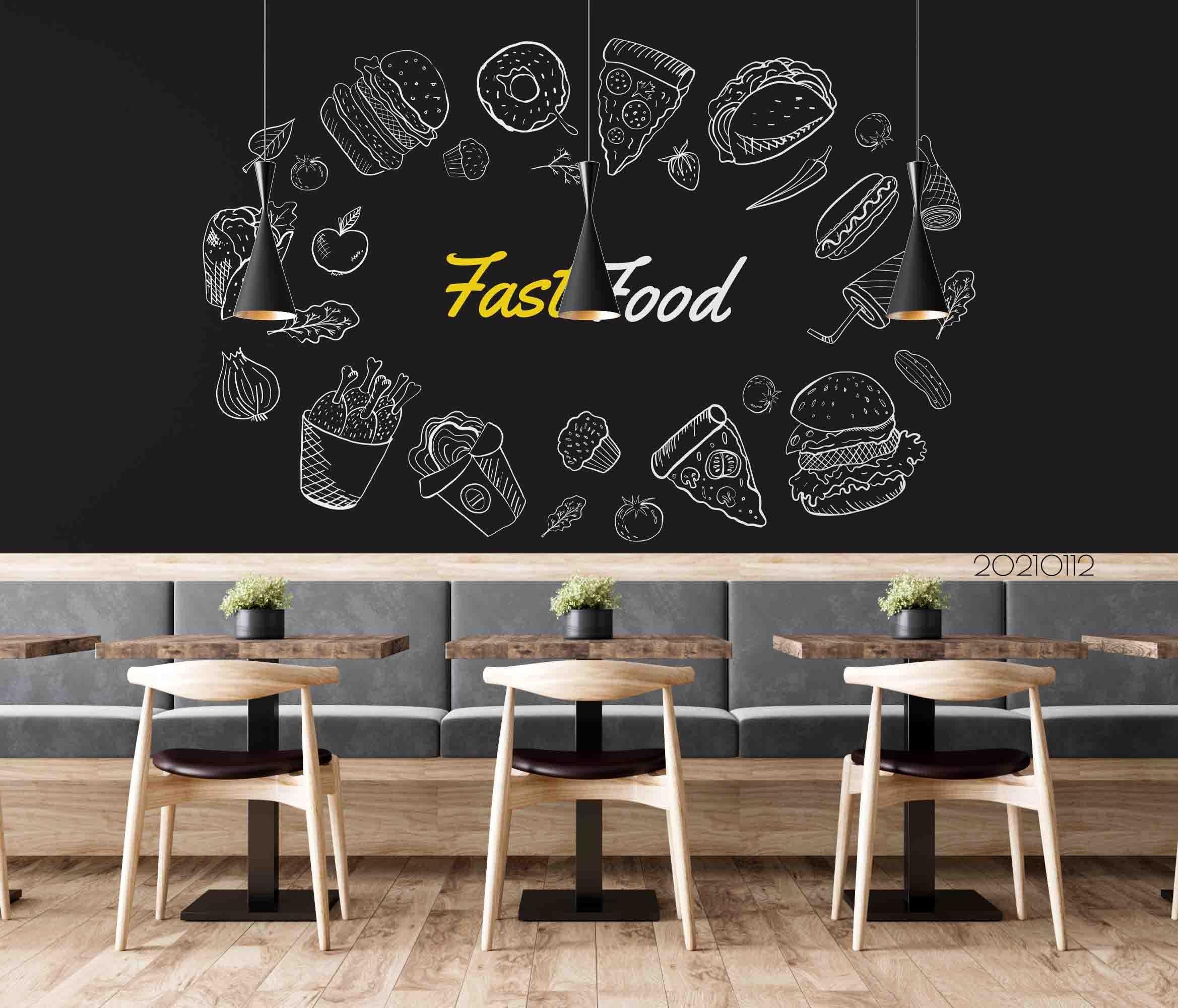 3D Fast Food Restaurant Background Wall Mural Wallpaper LQH 60- Jess Art Decoration