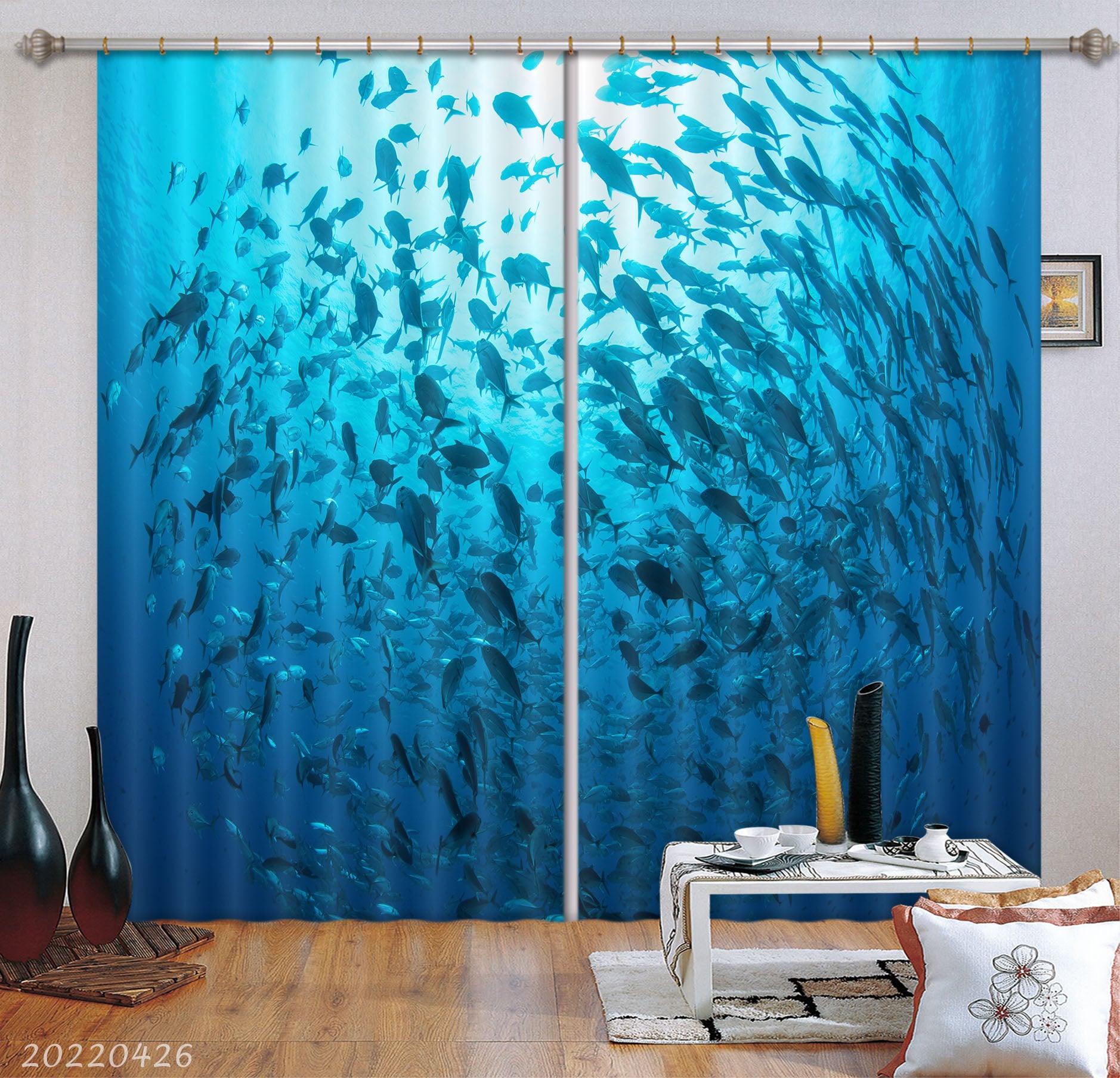 3D Ocean Blue Fish Swarm Sunbeam Curtains and Drapes GD 4875- Jess Art Decoration