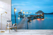 3D Tropics Seaside Trestle Hut Dusk Wall Mural Wallpaper SWW956- Jess Art Decoration