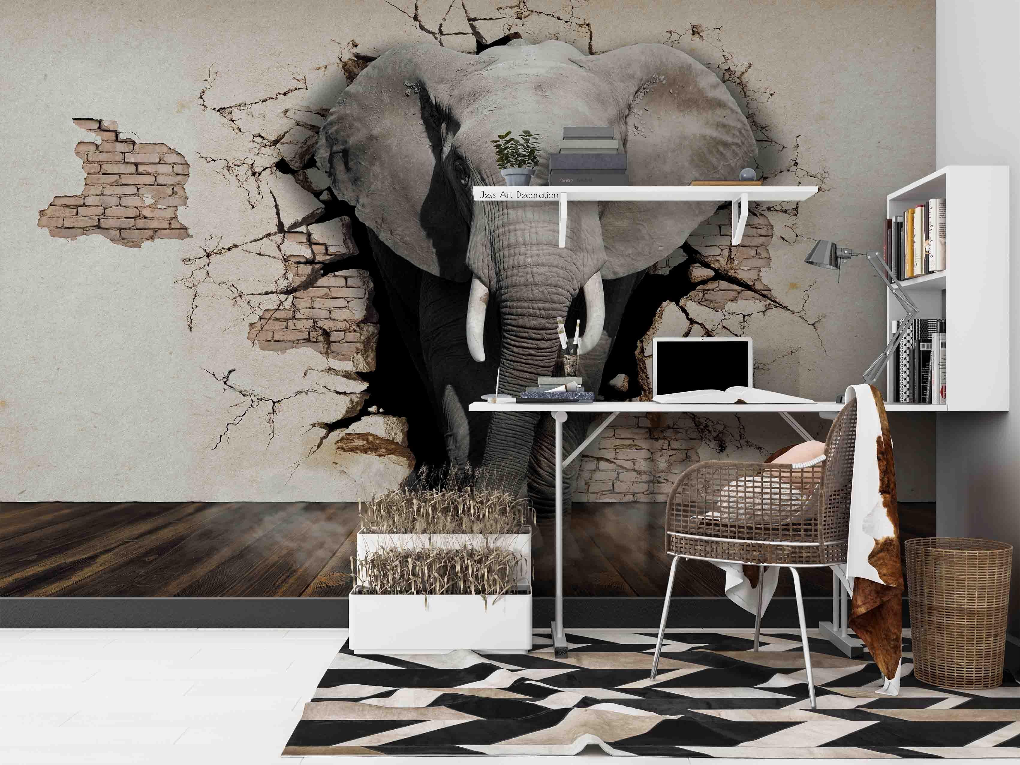 3D Brick Elephant Wall Mural Wallpaper sww 218- Jess Art Decoration