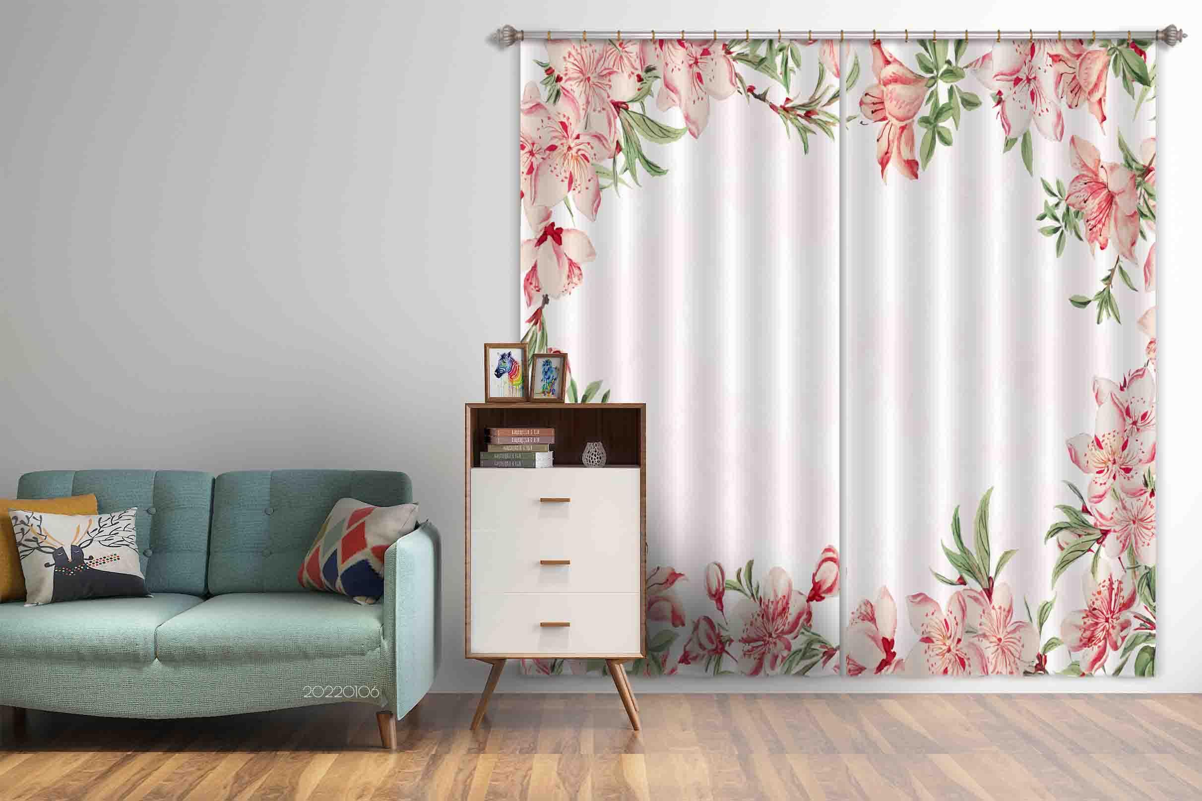 3D Vintage Flower Frame Peach Blossom Curtains and Drapes GD 150- Jess Art Decoration