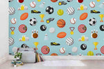 3D Blue Basketball Football Bowling Tennis Volleyball Trophy Wall Mural Wallpaper SF115- Jess Art Decoration