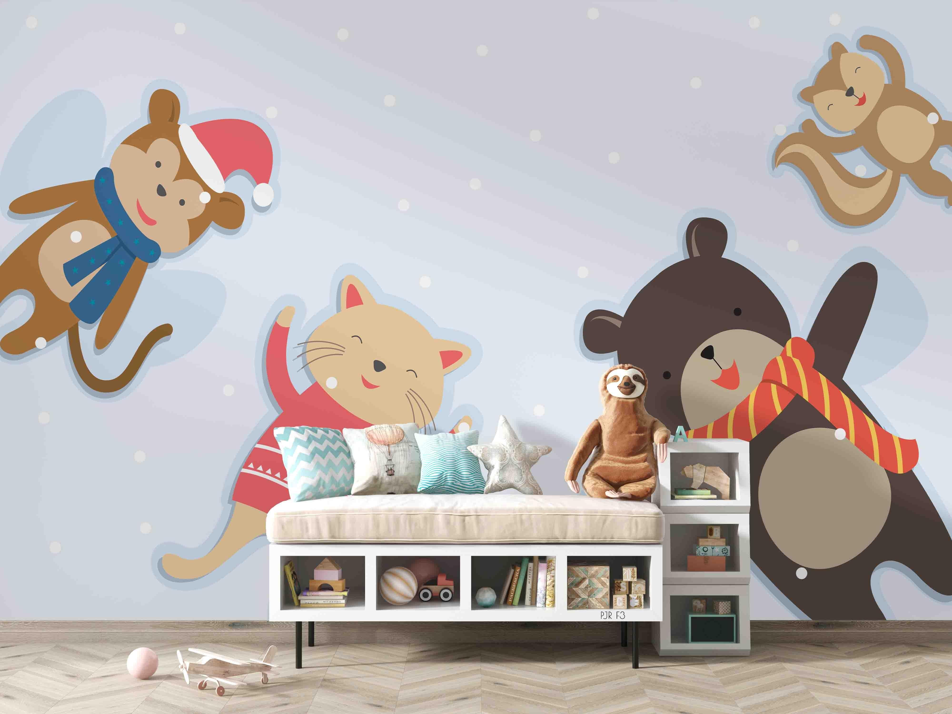 3D Cartoon Monkey Cat Bear Squirrel Animal Wall Mural Wallpaper LXL- Jess Art Decoration