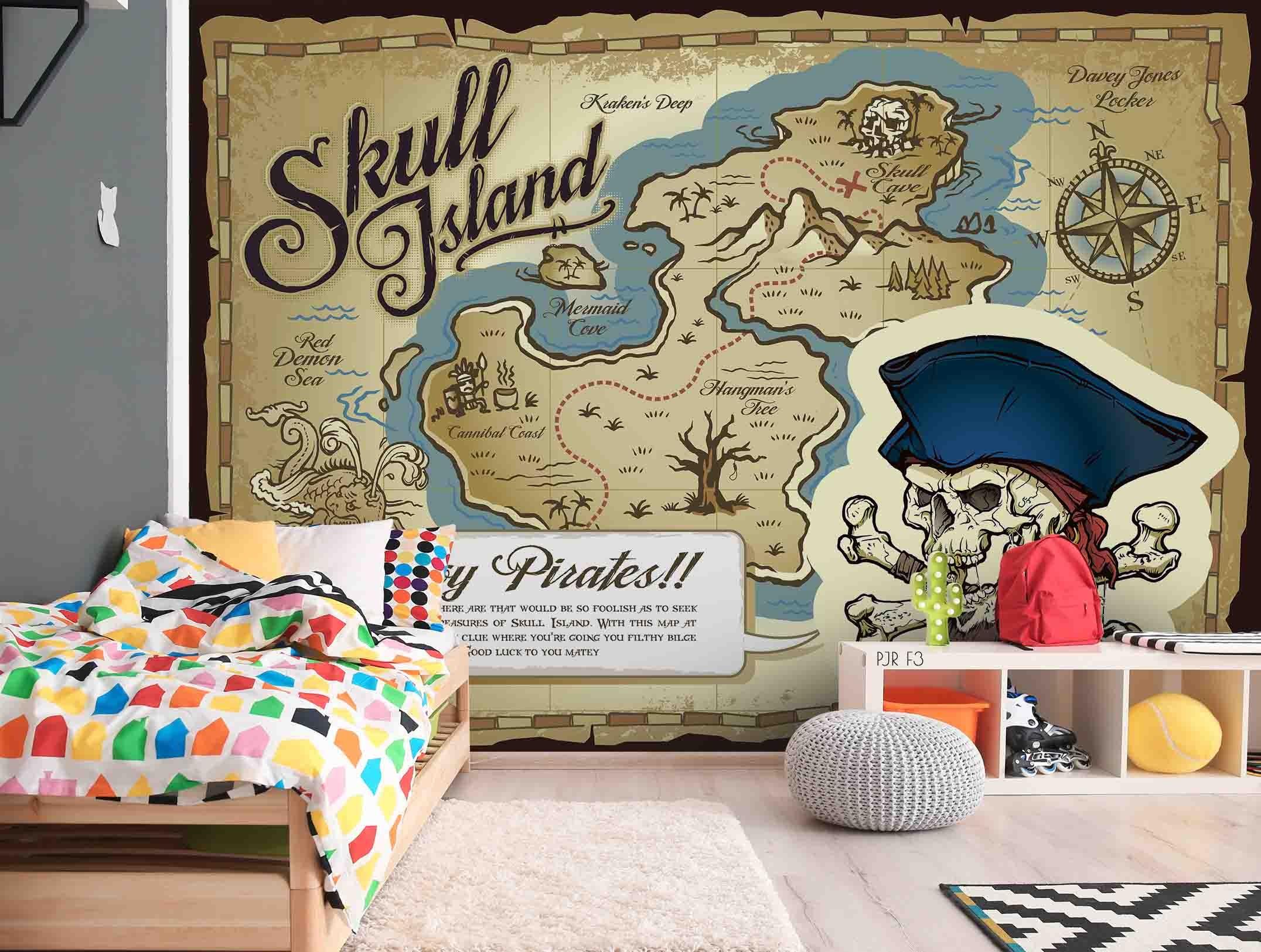 3D Pirate Skull Island Map Wall Mural Wallpaper LXL 767- Jess Art Decoration