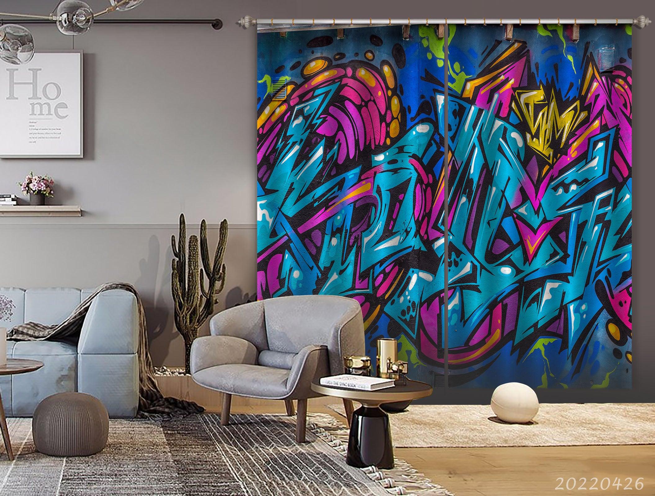 3D Abstract Artistic Graffiti Curtains and Drapes GD 4795- Jess Art Decoration