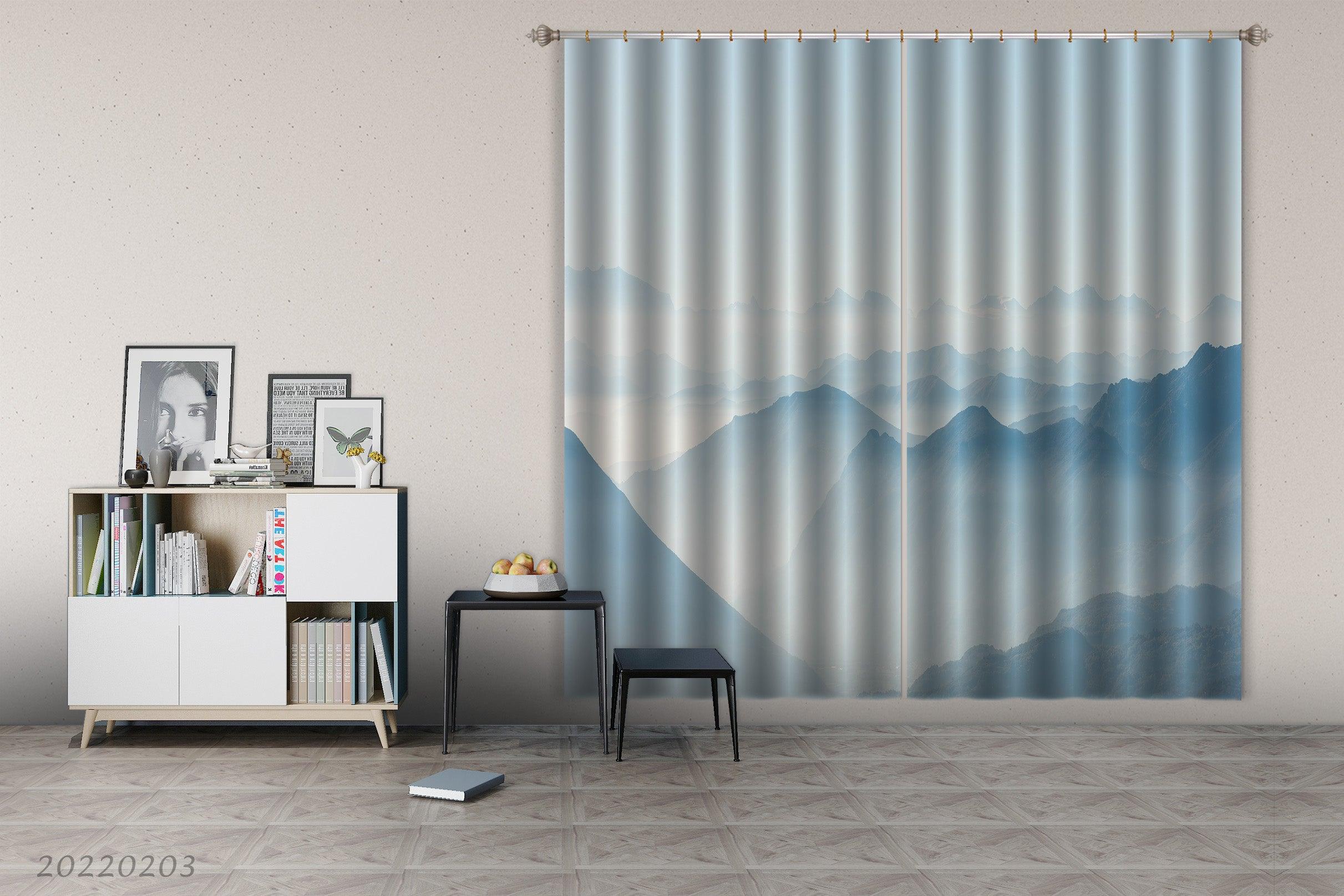 3D Abstract Blue Mountains Misty Curtains and Drapes GD 1258- Jess Art Decoration