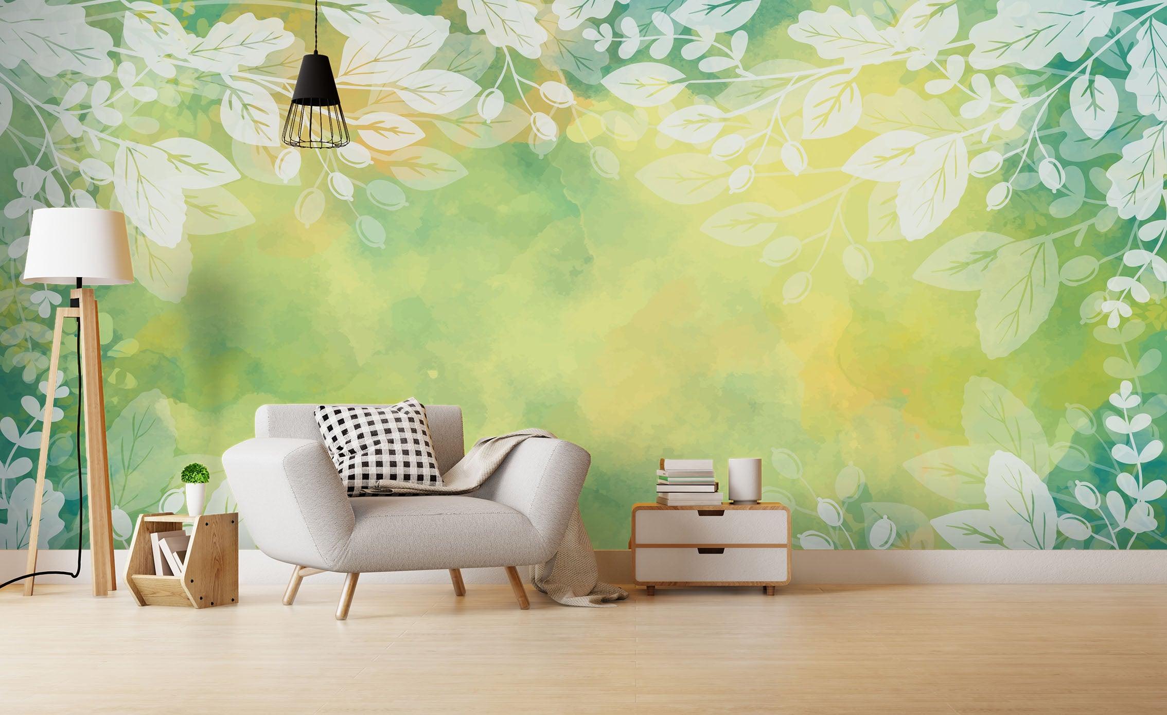 3D Hand Painted Green Leaves Wall Mural Wallpaper 80- Jess Art Decoration