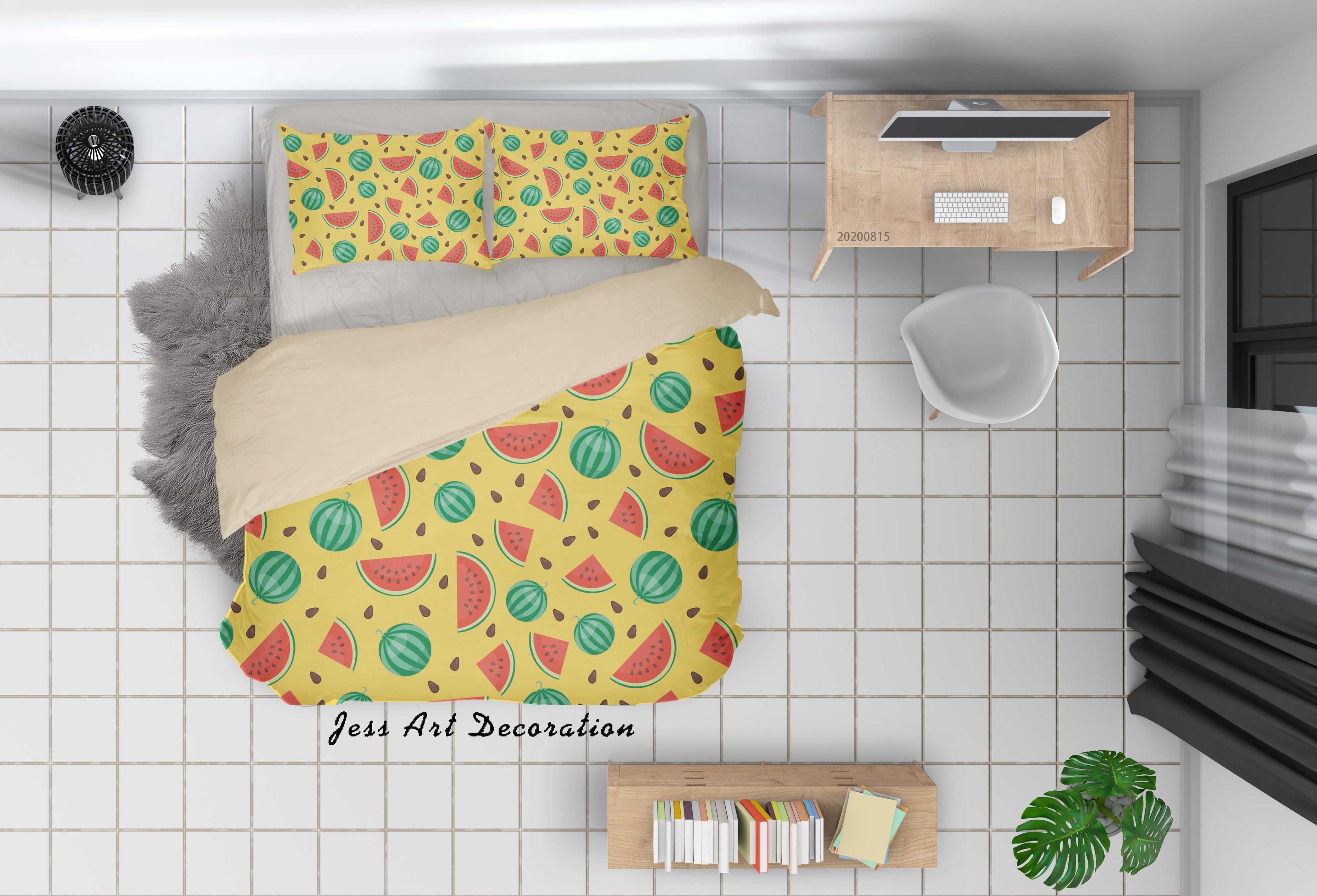 3D Watermelon Fruity Yellow Quilt Cover Set Bedding Set Duvet Cover Pillowcases LXL- Jess Art Decoration