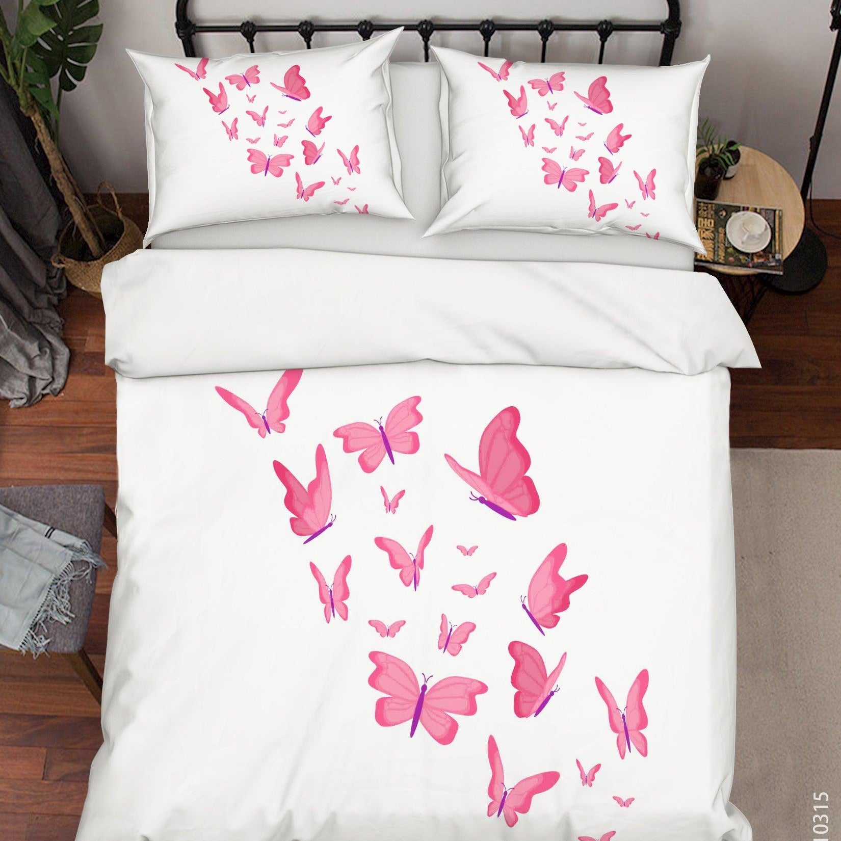 3D Watercolor Animal Pink Butterfly Quilt Cover Set Bedding Set Duvet Cover Pillowcases 67- Jess Art Decoration