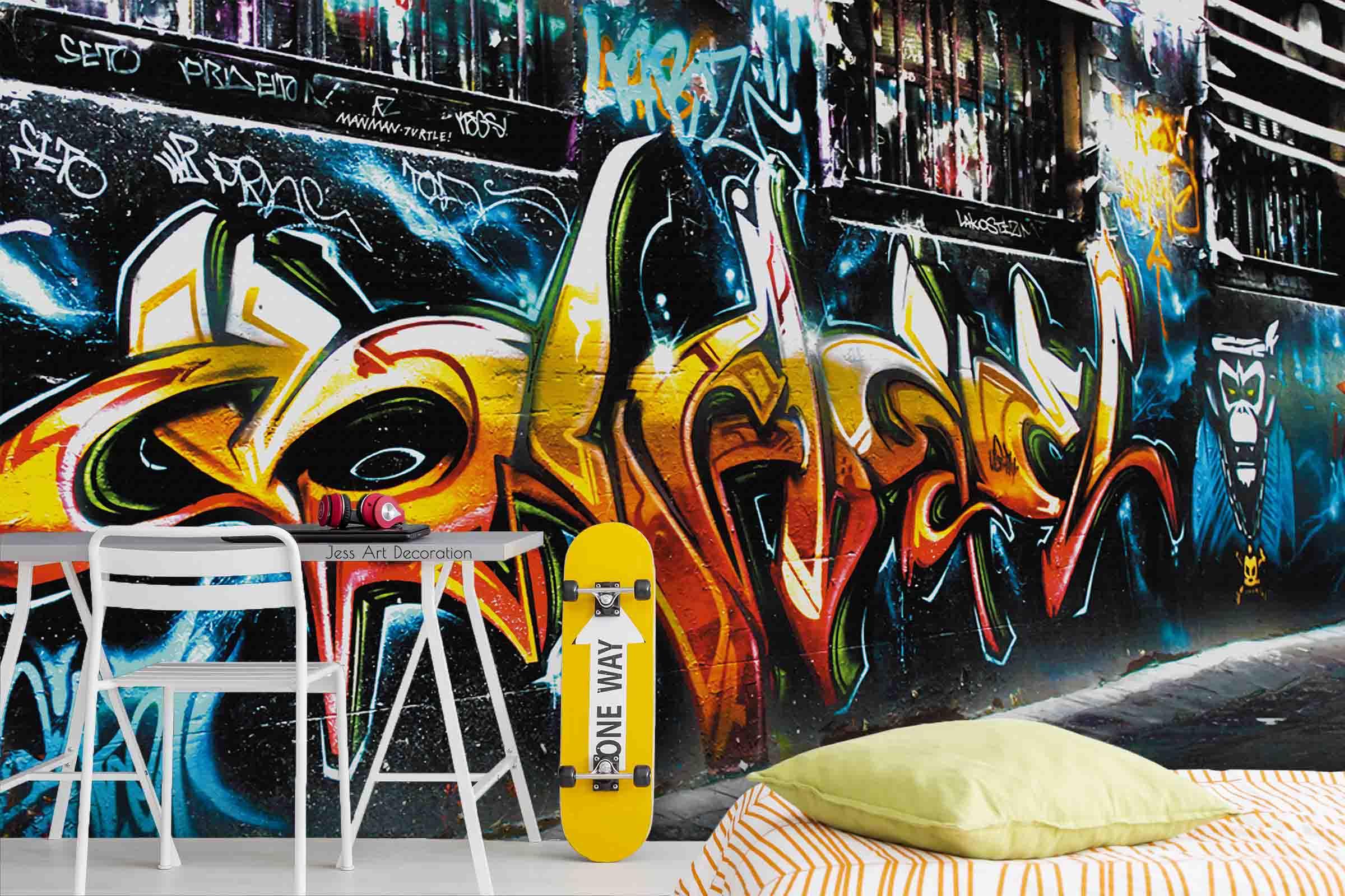 Graffiti Alphabet Orangutan Wallpaper typography graffiti wall mural for teen room or studio
