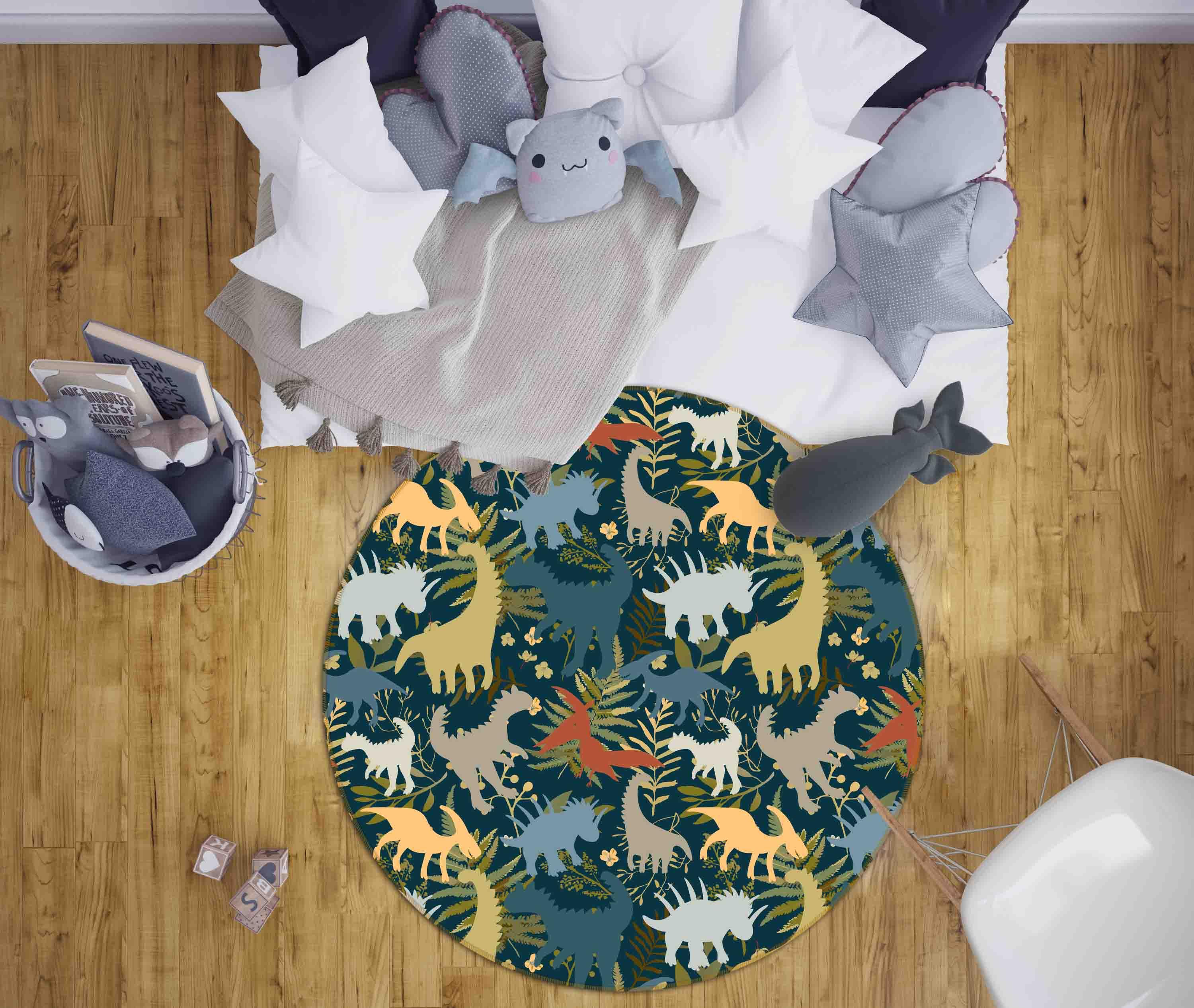 3D Cartoon Animal Dinosaur Kids Non-Slip Round Rug Mat 60- Jess Art Decoration