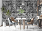 3D Square Stone Blocks grey square stone block texture wall mural wallpaper for dining room