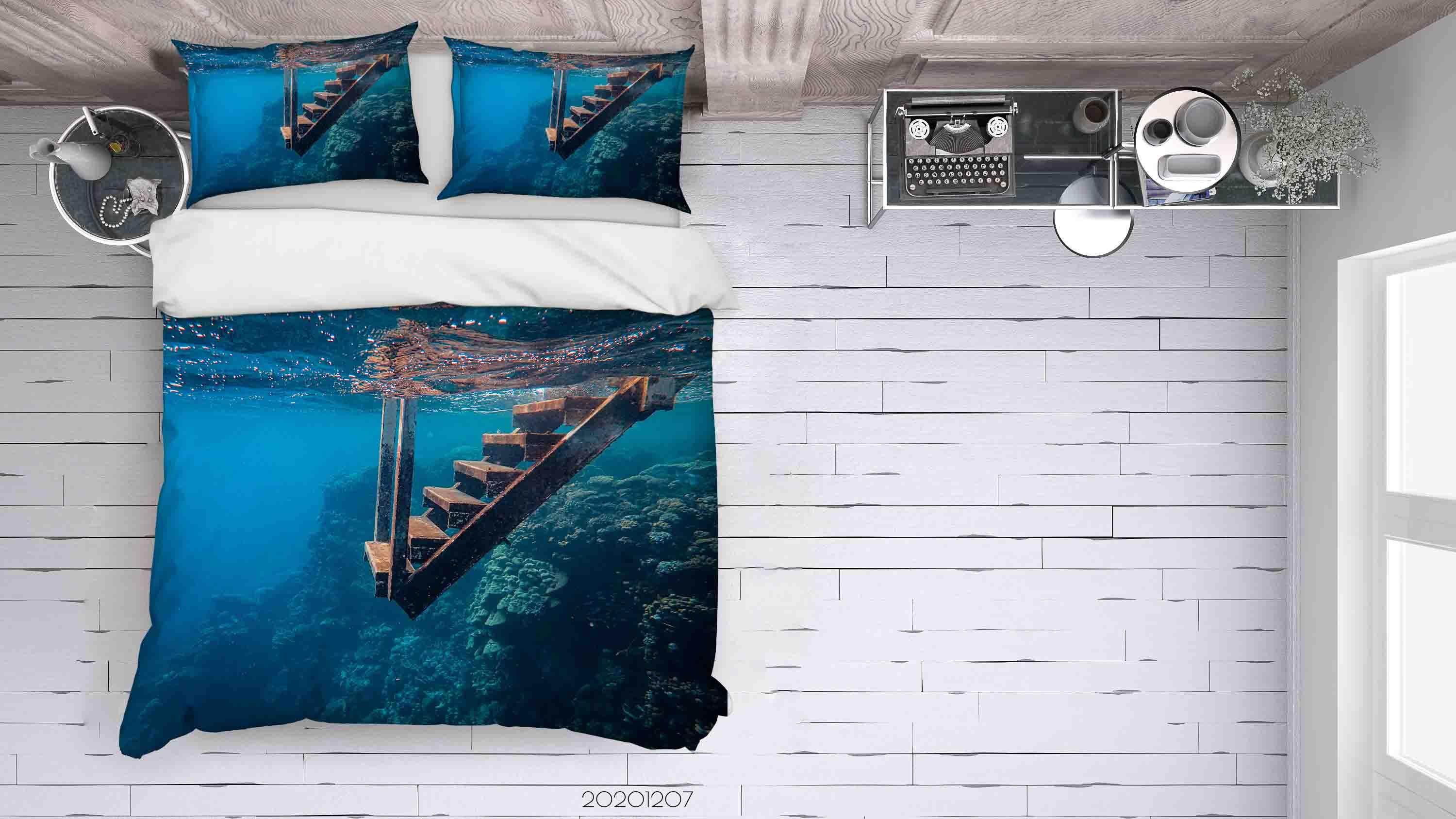3D Pexels Deep Blue Ocean Wooden Stairs Quilt Cover Set Bedding Set Duvet Cover Pillowcases LXL- Jess Art Decoration