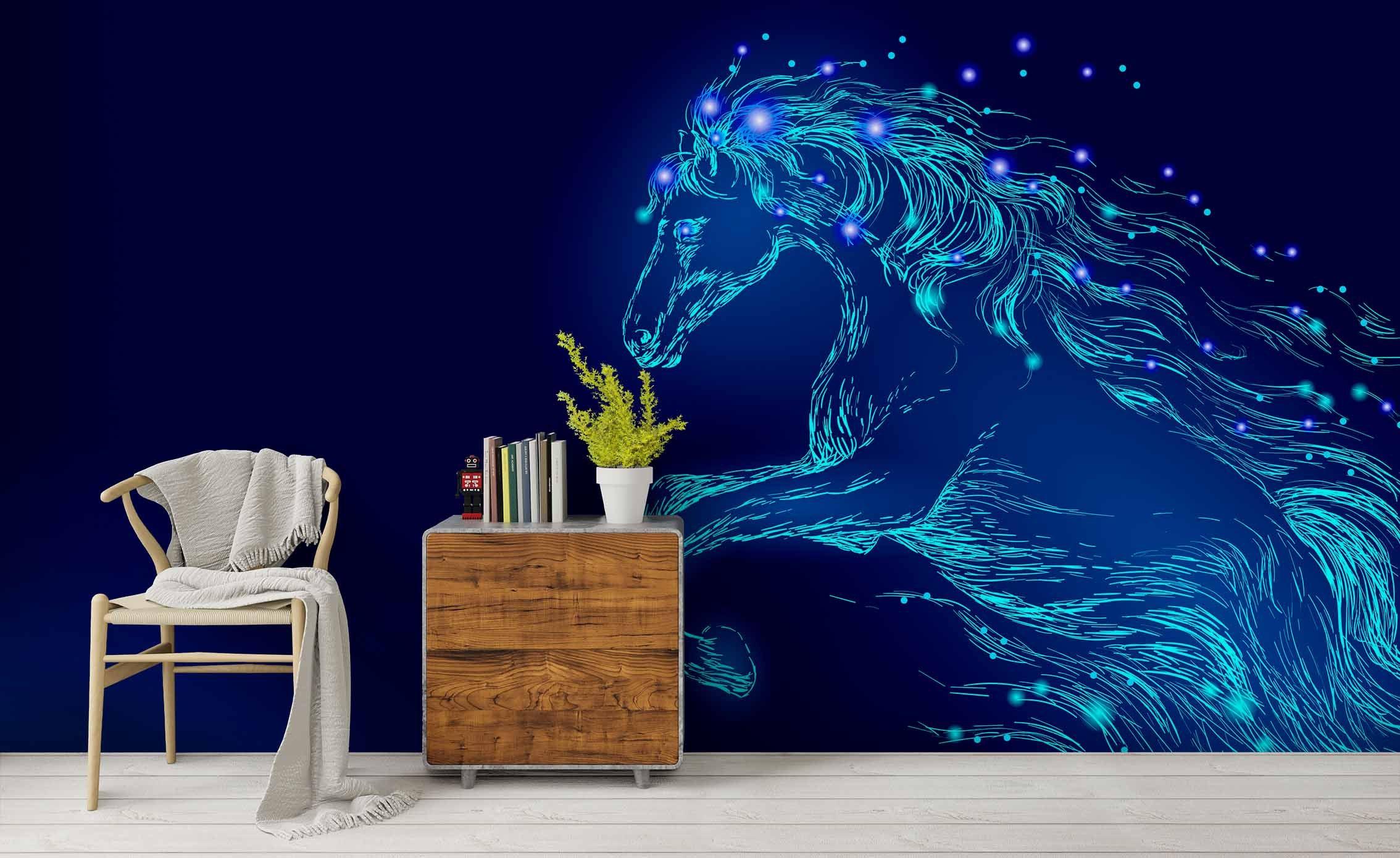 3D Blue Silver Light Horse Wall Mural Wallpaper 12 LQH- Jess Art Decoration