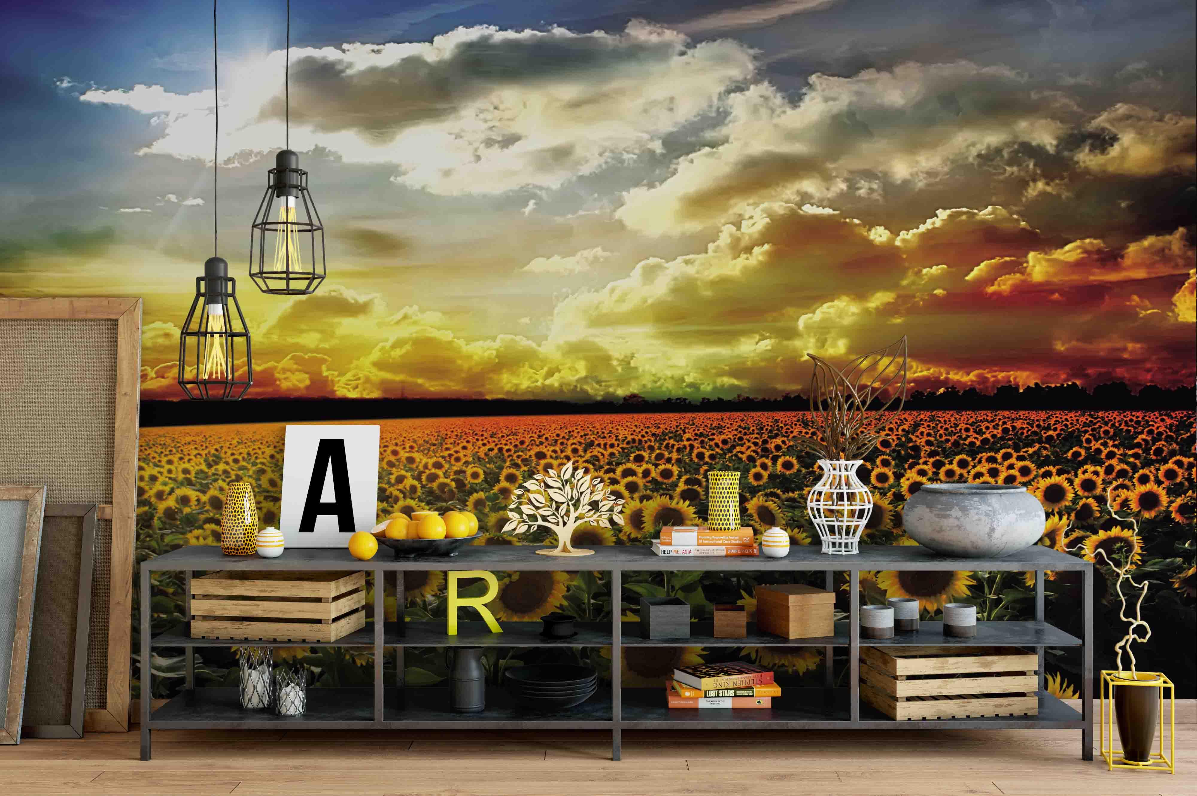 3D Sunflower Field Sky Clouds Wall Mural Wallpaper 117- Jess Art Decoration