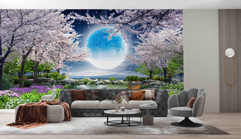 3D Scenery Park Spring Flowering Swan Wall Mural Wallpaper 5140- Jess Art Decoration