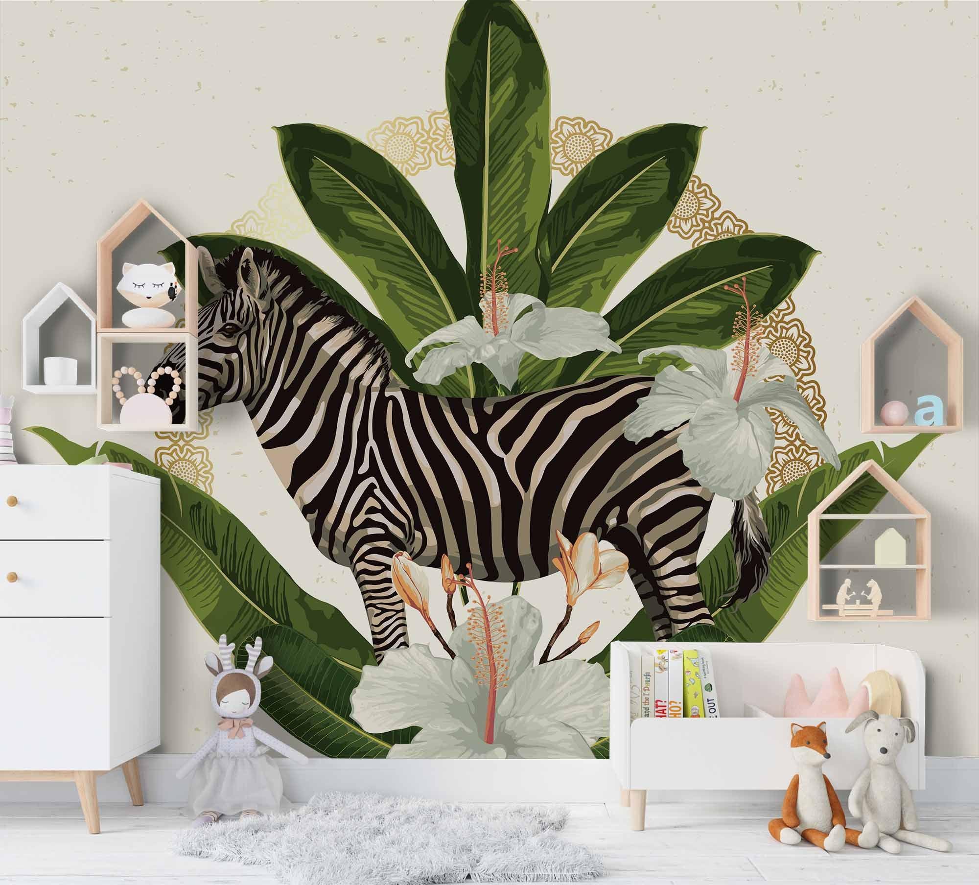 3D Tropical Green Zebra Wall Mural Wallpaper 18 LQH- Jess Art Decoration