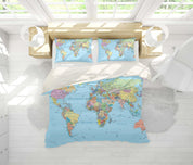 3D Blue World Map Quilt Cover Set Bedding Set Pillowcases 77- Jess Art Decoration