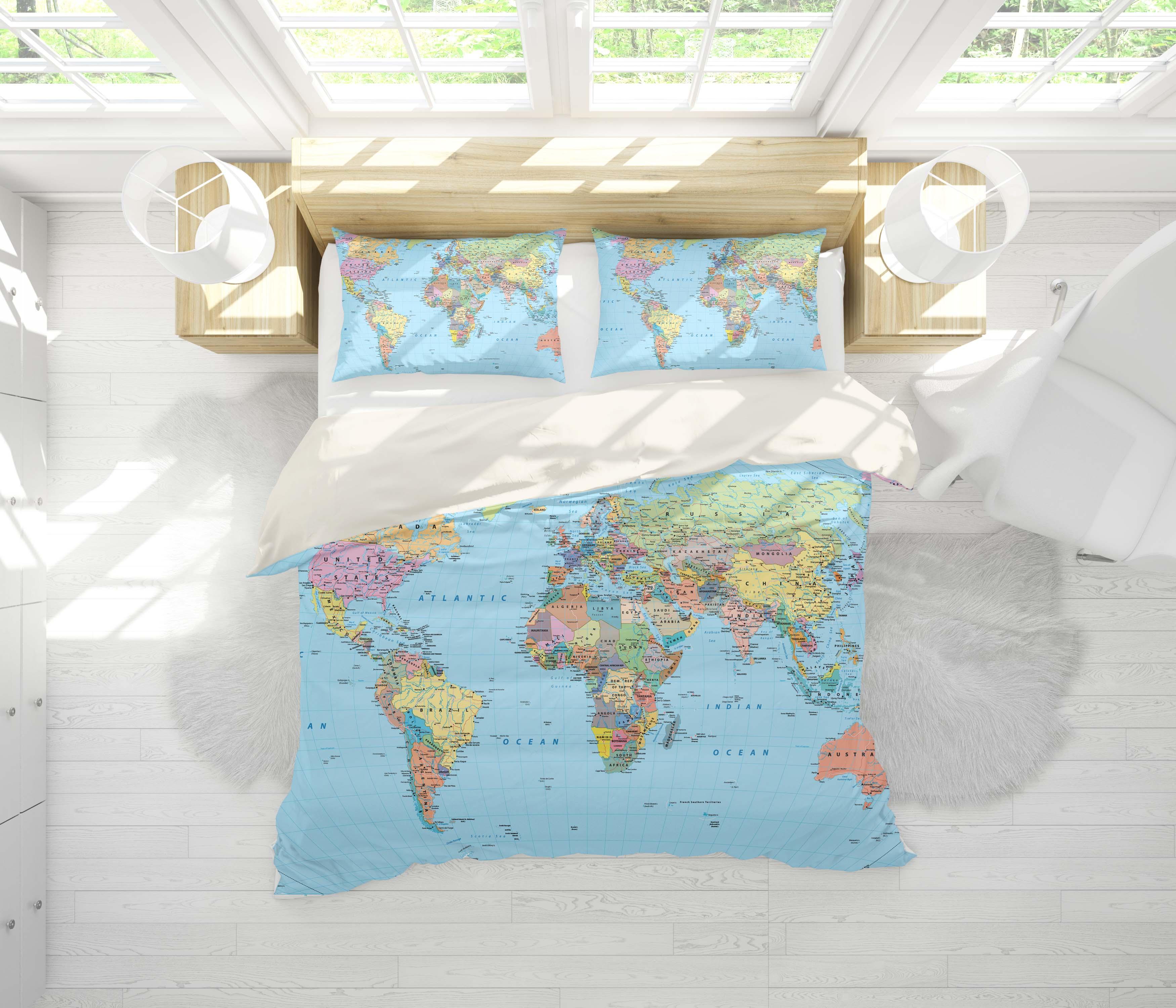 3D Blue World Map Quilt Cover Set Bedding Set Pillowcases 77- Jess Art Decoration
