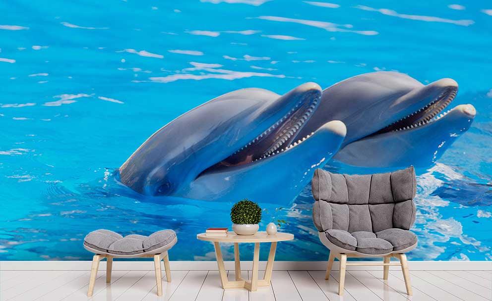3D Blue Ocean Dolphin Wall Mural Wallpaper 153- Jess Art Decoration