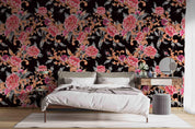 3D Vintage Baroque Art Blooming Pink Peony Black Background Wall Mural Wallpaper GD 3564- Jess Art Decoration