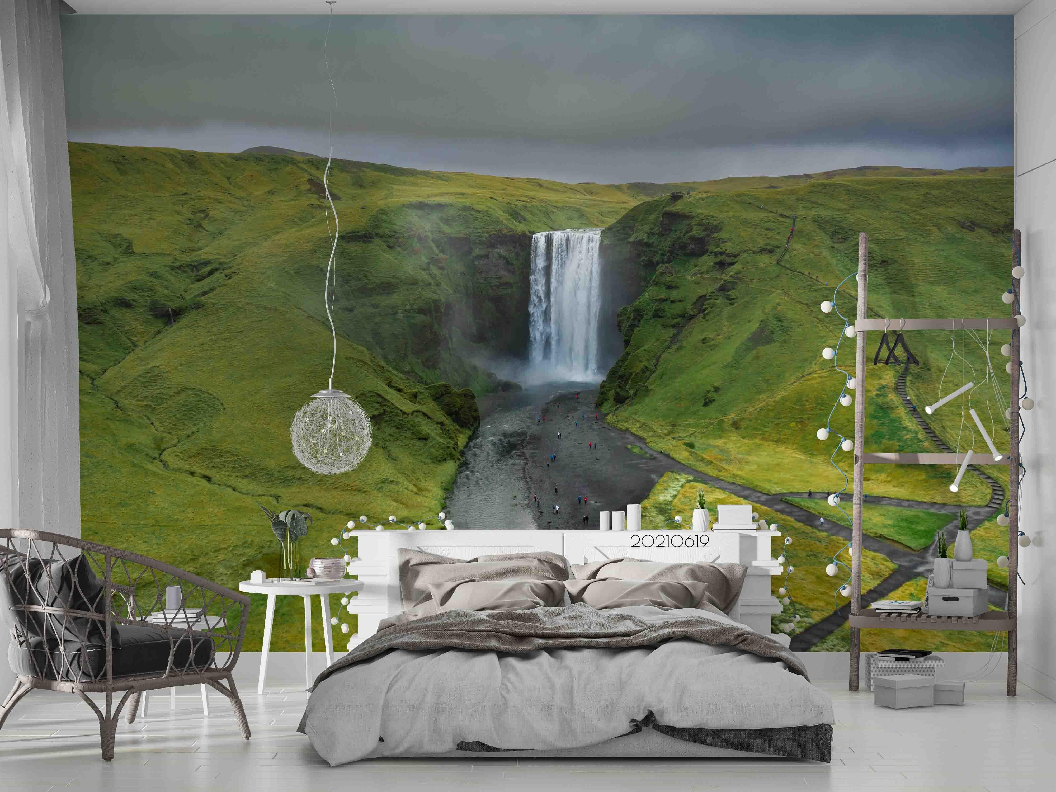 3D Green Mountain Waterfall Landscape Wall Mural Wallpaper LQH 232- Jess Art Decoration