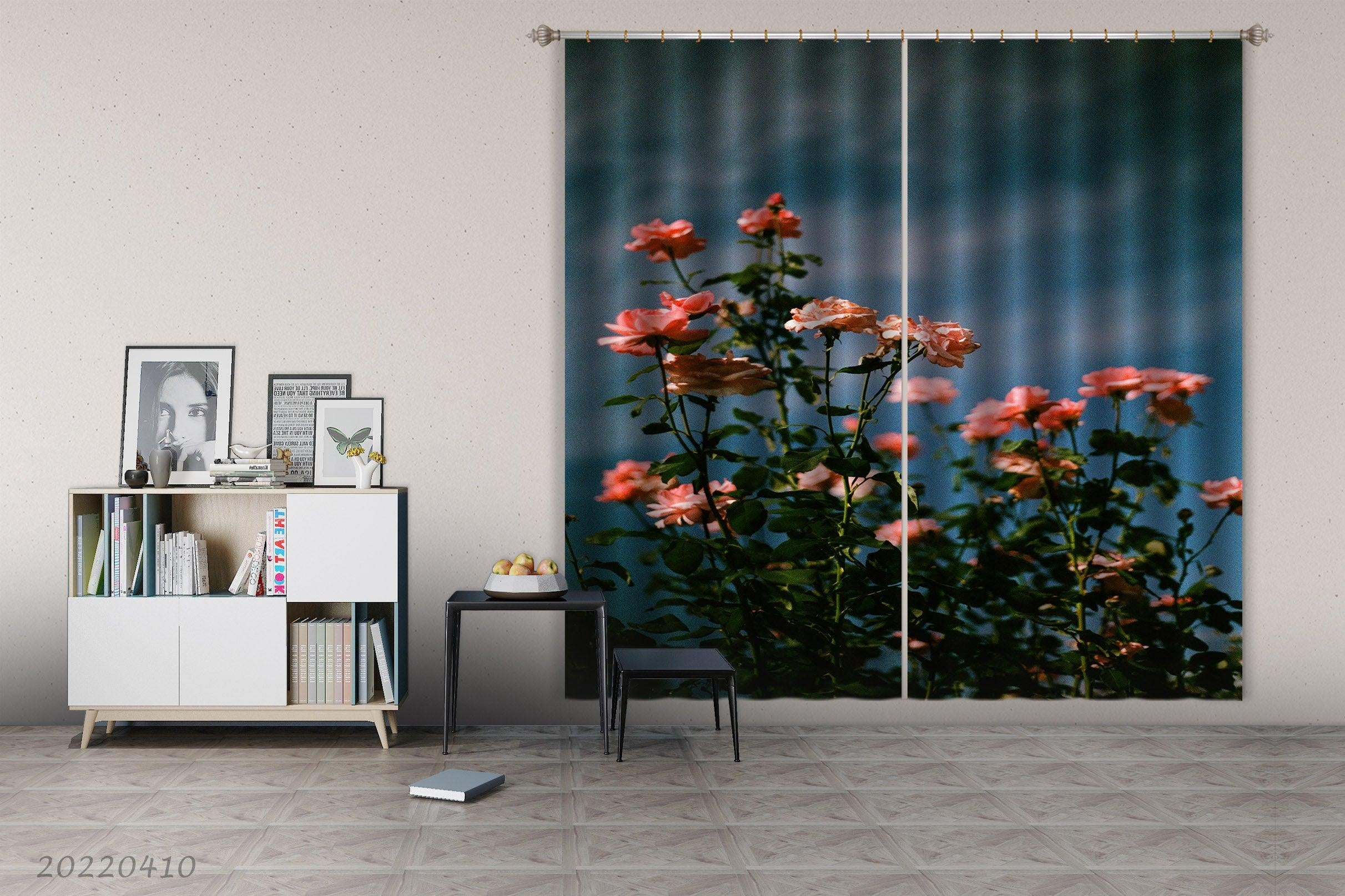 3D Summer Bloom Pink Rose Flower Curtains and Drapes GD 3842- Jess Art Decoration