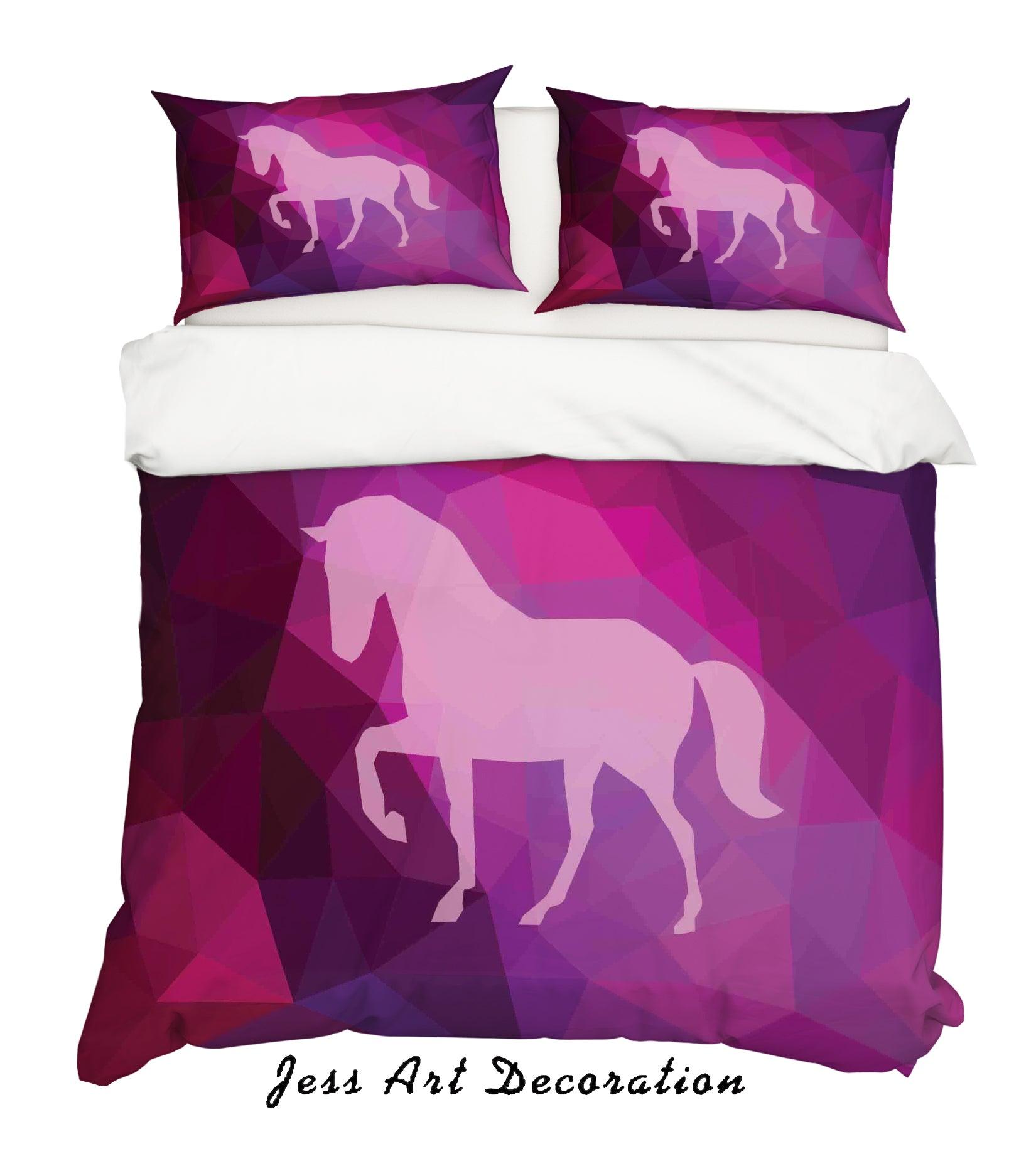 3D Pink Geometry Horse Quilt Cover Set Bedding Set Duvet Cover Pillowcases SF116- Jess Art Decoration